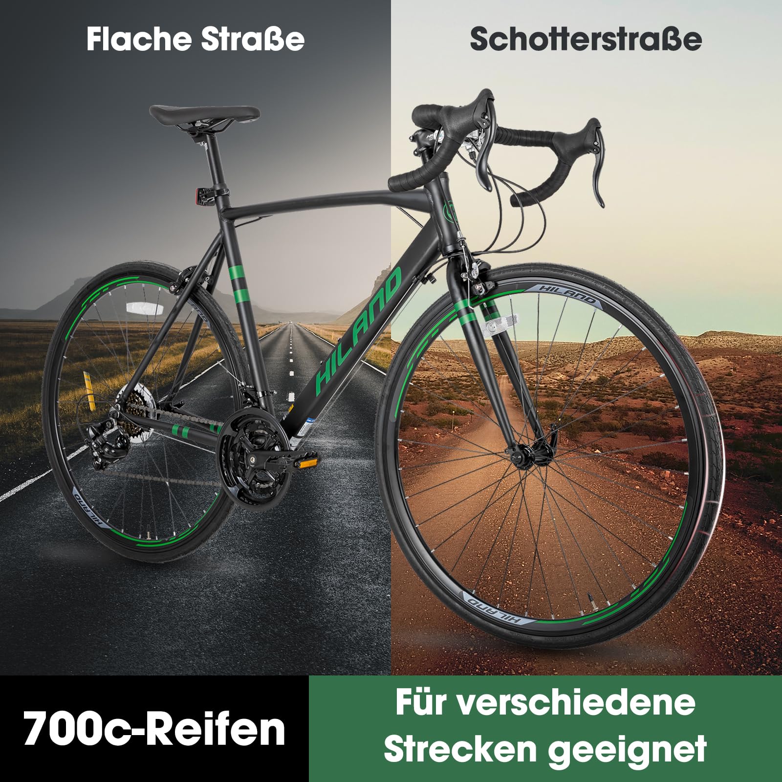 HILAND 28 Zoll Rennrad 14 Gang, Aluminium Rahmen 700c Rennrad, 530mm Rahmen City Pendler Fahrrad für Männer Frauen Schwarz