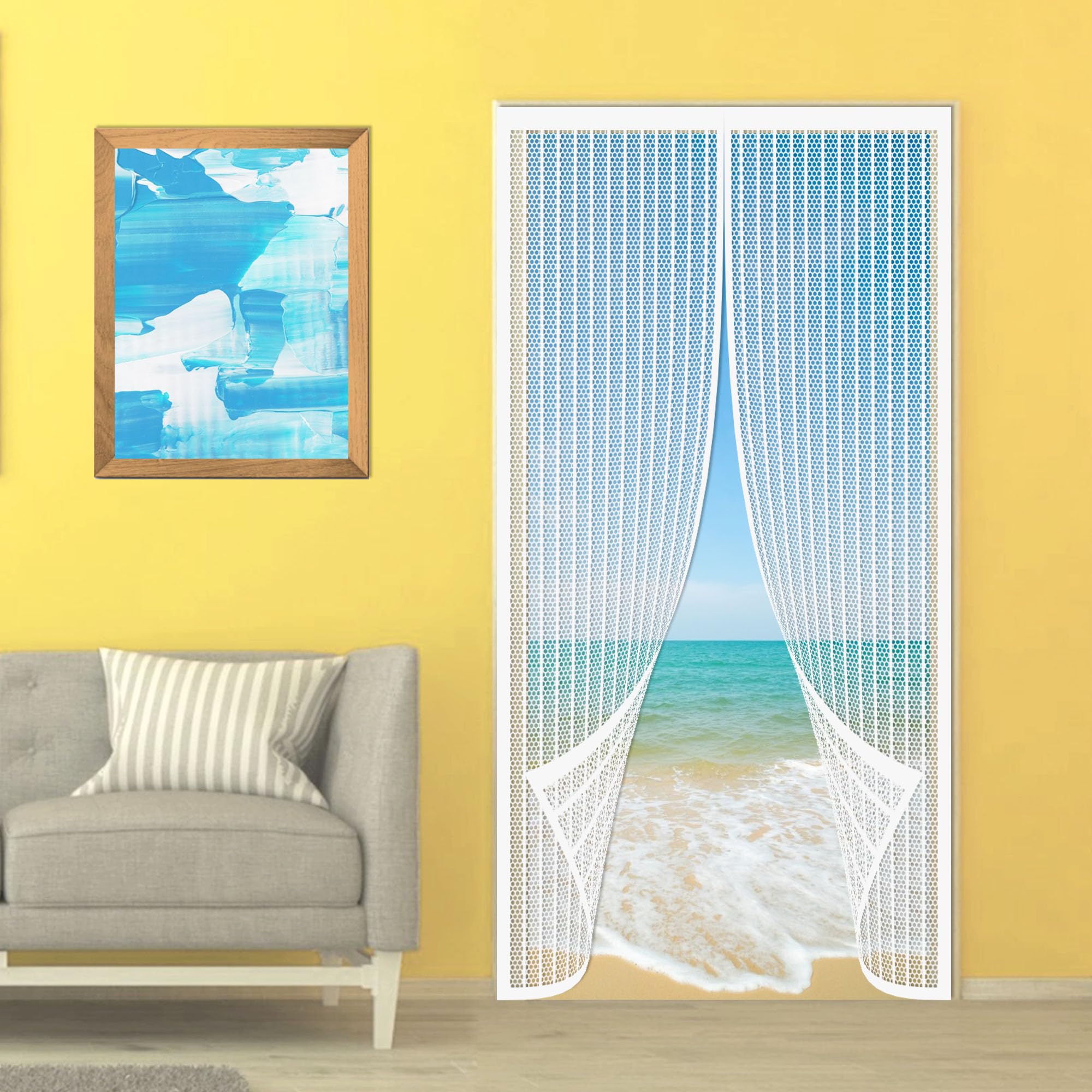 Magnetic Fly Screens for Doors Heavy Duty 122 x 250 cm Fly Nets for Doors Easy Installation Without Drilling Enhanced Screen Mesh for Sliding, White