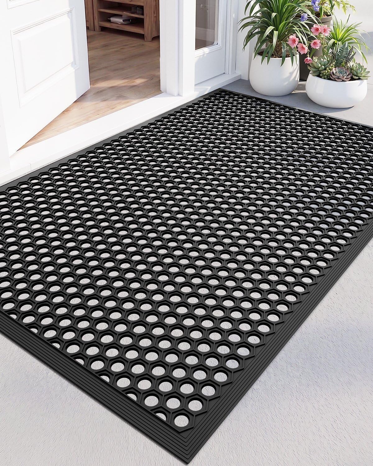 COLOR&GEOMETRY Outdoor Door Mat 80x120 cm, Non Slip Rubber Doormat Outside Entrance, Heavy Duty Waterproof Drainage Entry Mats, Outdoor Mats All Weather for Front Back Door Patio Entryway Entry, Black