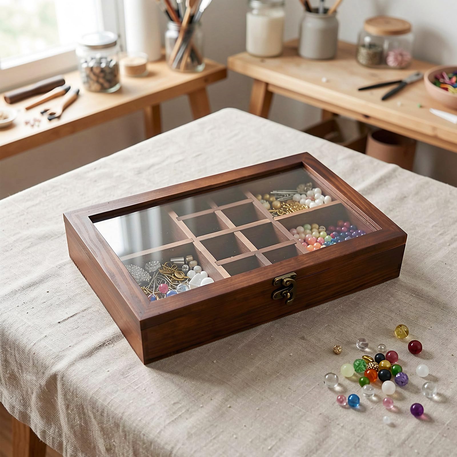 Toyvian Caja de Coleccionista de Madera Marrón con Tapa Transparente