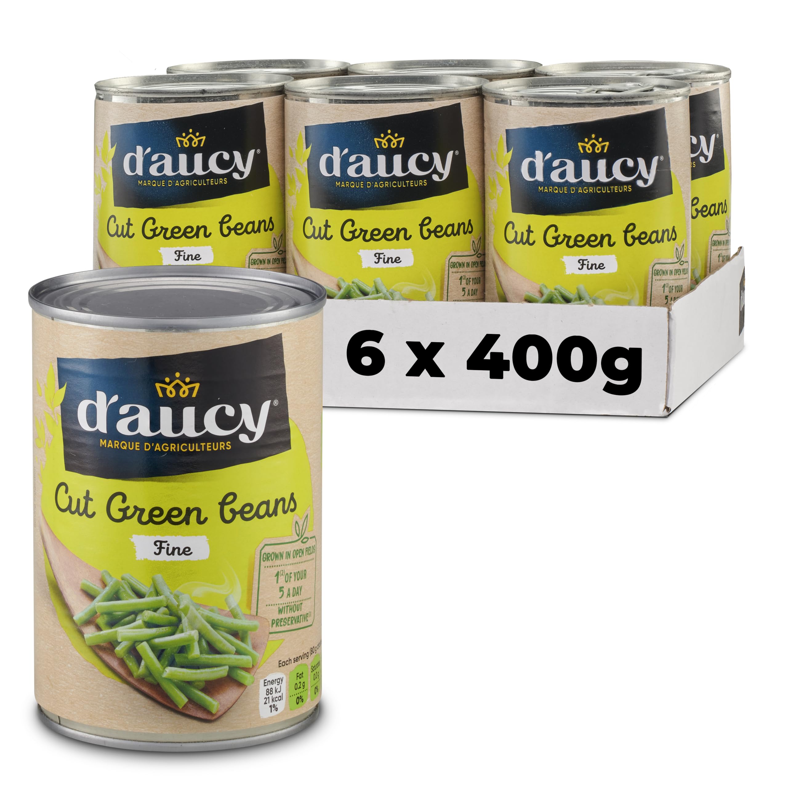 D'aucy Green Beans Cut Fine 400 g (Pack of 6)