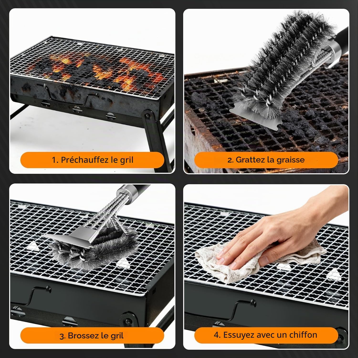 Kit de Barbecue Premium avec Paniers Roulants, Ustensiles et Brosse de Nettoyage | Acier Inoxydable 304 | Idéal pour Barbecues à Charbon, Gaz et Électriques | Accessoires de BBQ