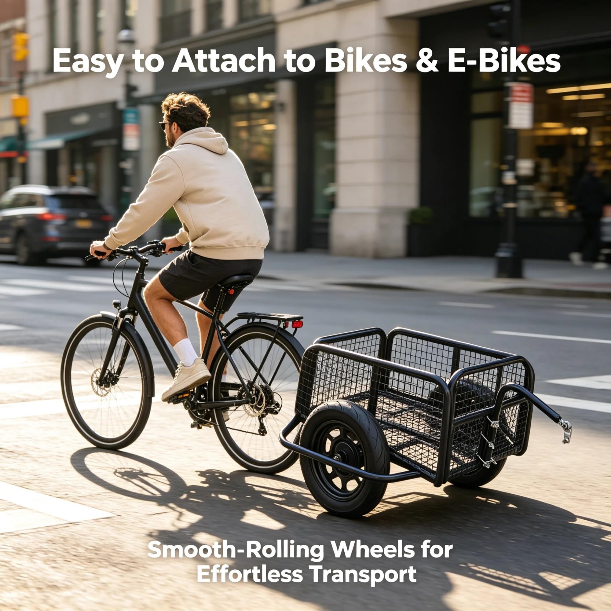Remolque de Carga para Bicicleta con Amortiguador 40kg Carro Plegable para Acampar