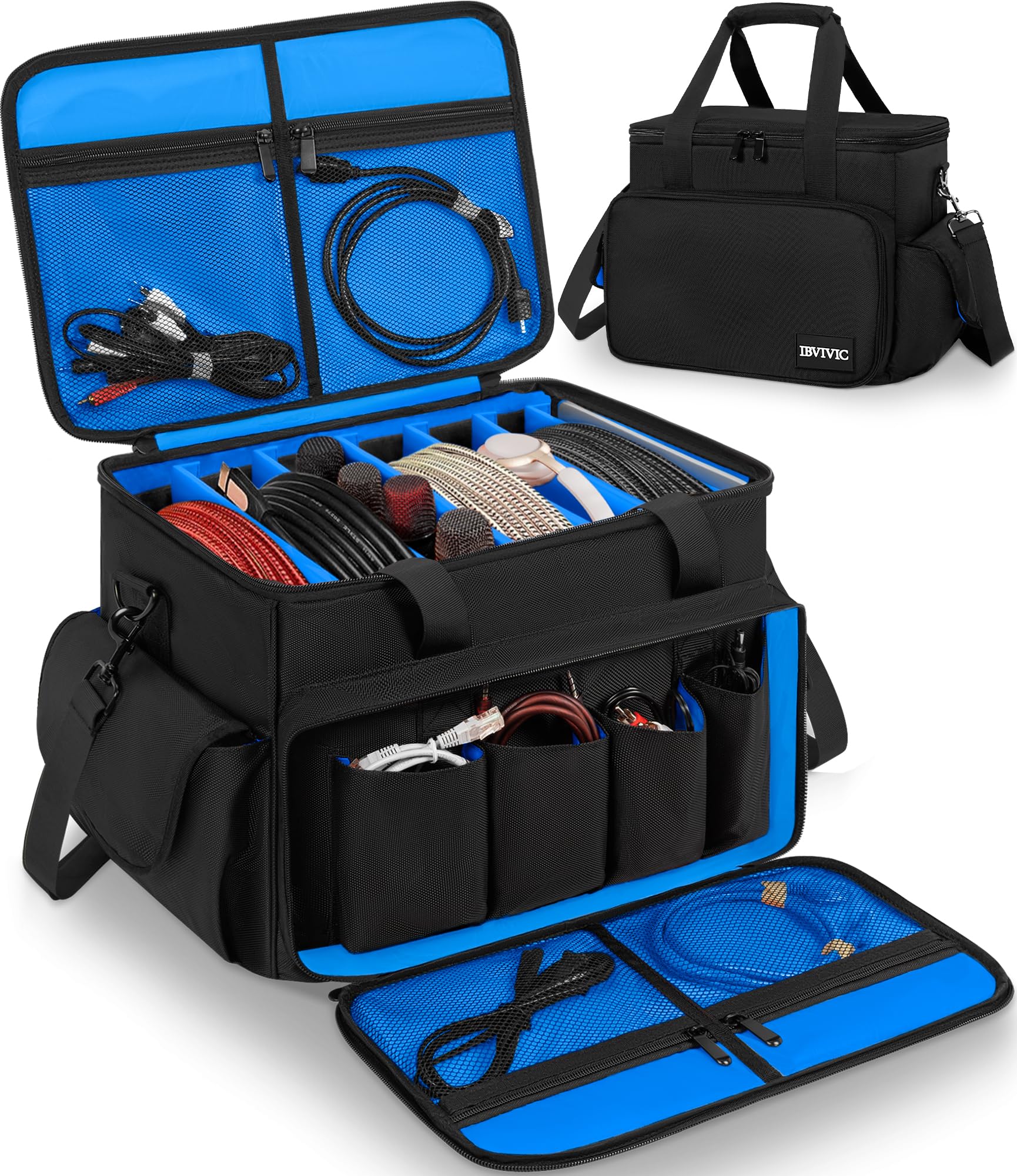 DJ Cable File Bag with 6 Detachable Dividers High Capacity Gig Cable Bag