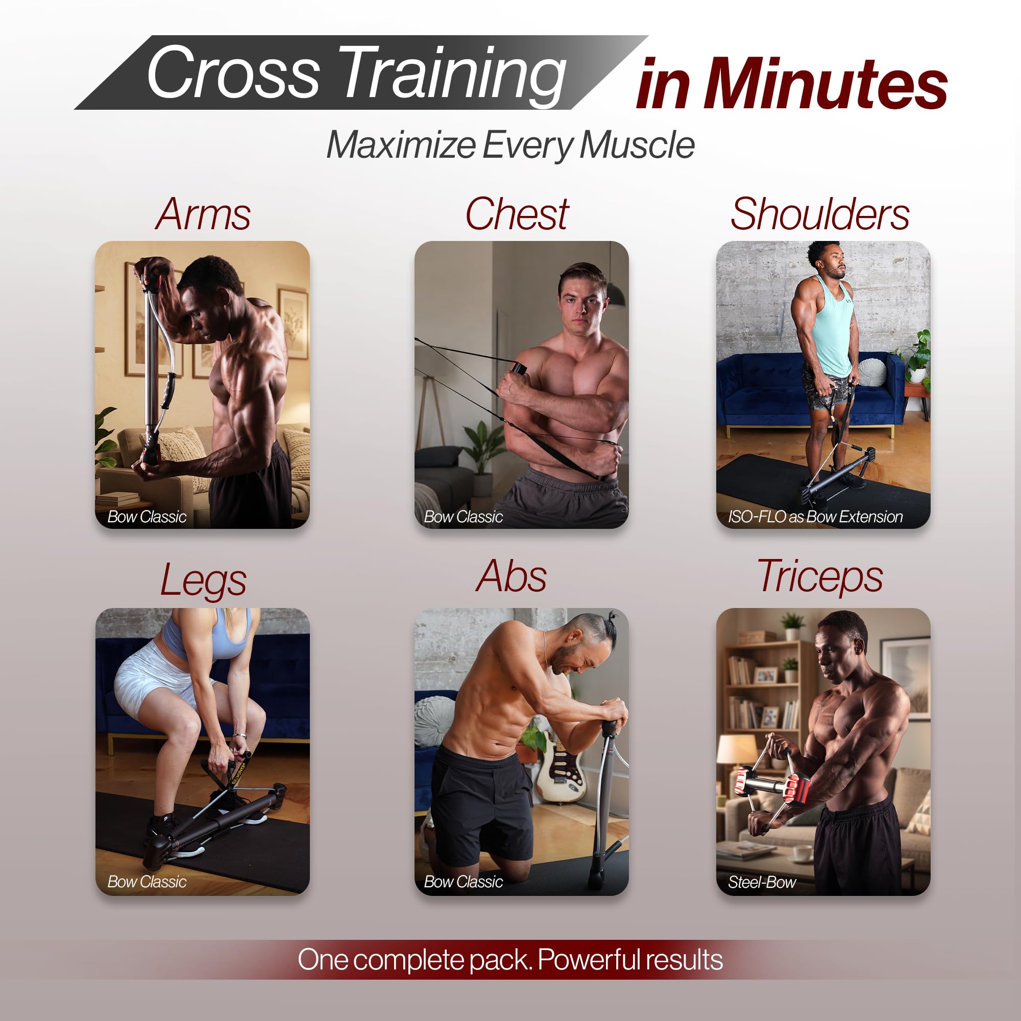 Bullworker Power Pack – Gymnase à Domicile Portable Cross Training pour Une Forme Physique Totale (Bow Classic, Steel Bow, ISO-FLO)