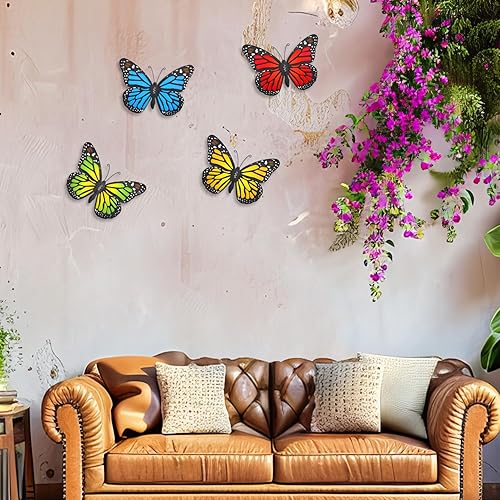 Miniatura 5 de EOORAU Decoración de pared de mariposa de metal para exteriores, paquete de 4 mariposas de 9.8 pulgadas, escultura colgante para decoración del
