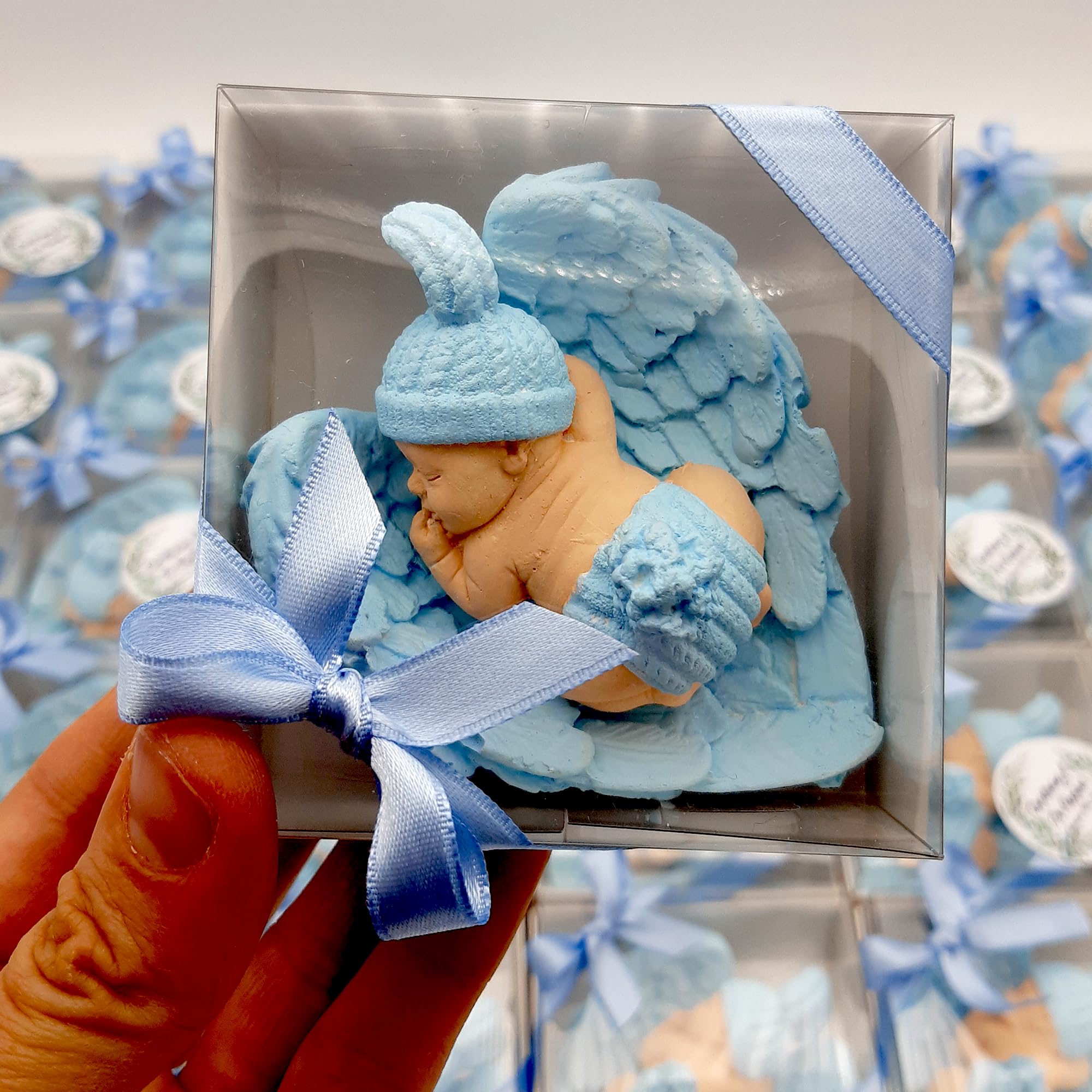 bomboniere battesimo, comunione, cresima, compleanno, 30 Pezzi Blu maschio. compleanno bimba bambina bambino, blanc, rosa decorativo pietra angelo festa del neonato (blu)