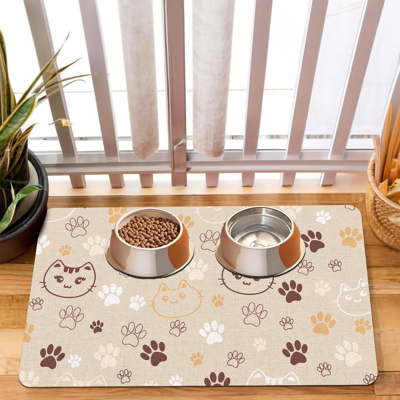 Tapis de nourriture pour chien et chat avec set de table à séchage rapide intérieur