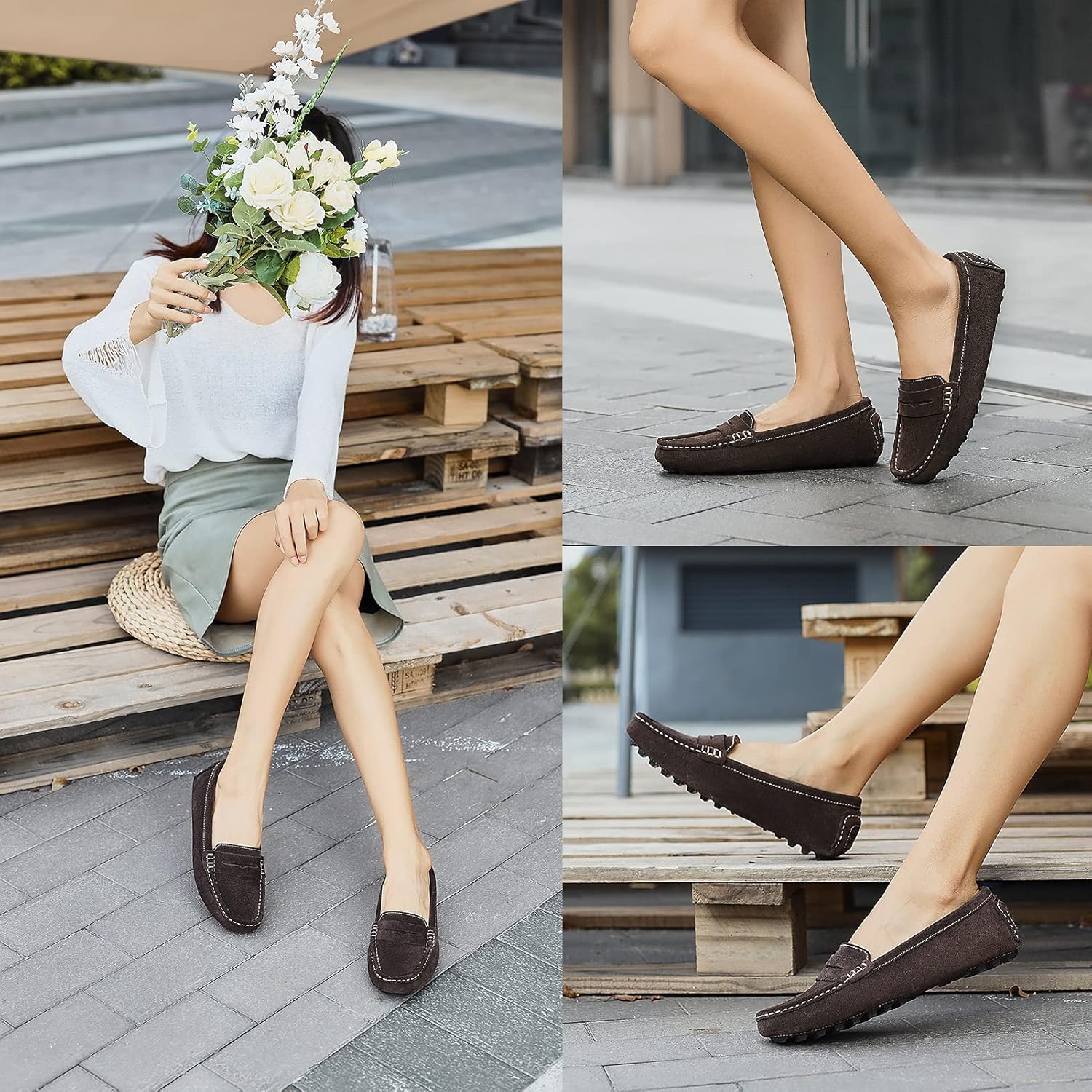 Osslue Women's Suede Leather Casual Penny Loafers Retro Ladies Moccasins Driving Mocs Comfort Slip-On Fashion Boat Shoes Classic Flats - Image 2