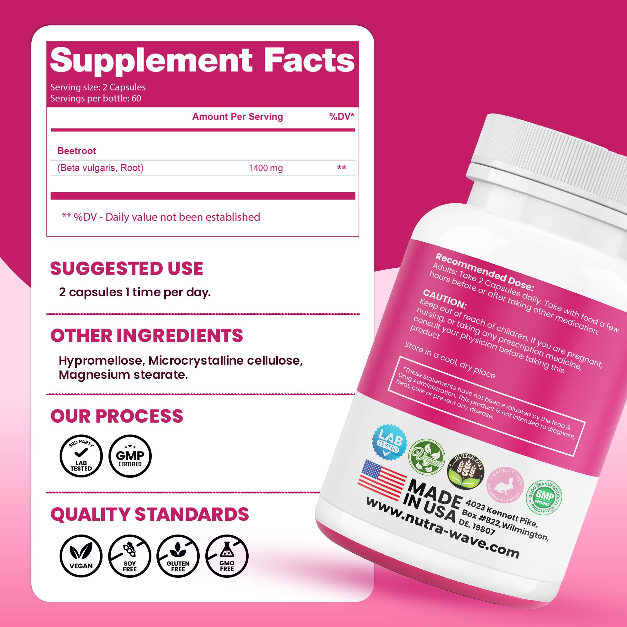 Nutra Wave *Bonus Size* Organic Beet Root Capsules 1400mg – Non-GMO, Vegan – 120 Capsules — Amazon image 4
