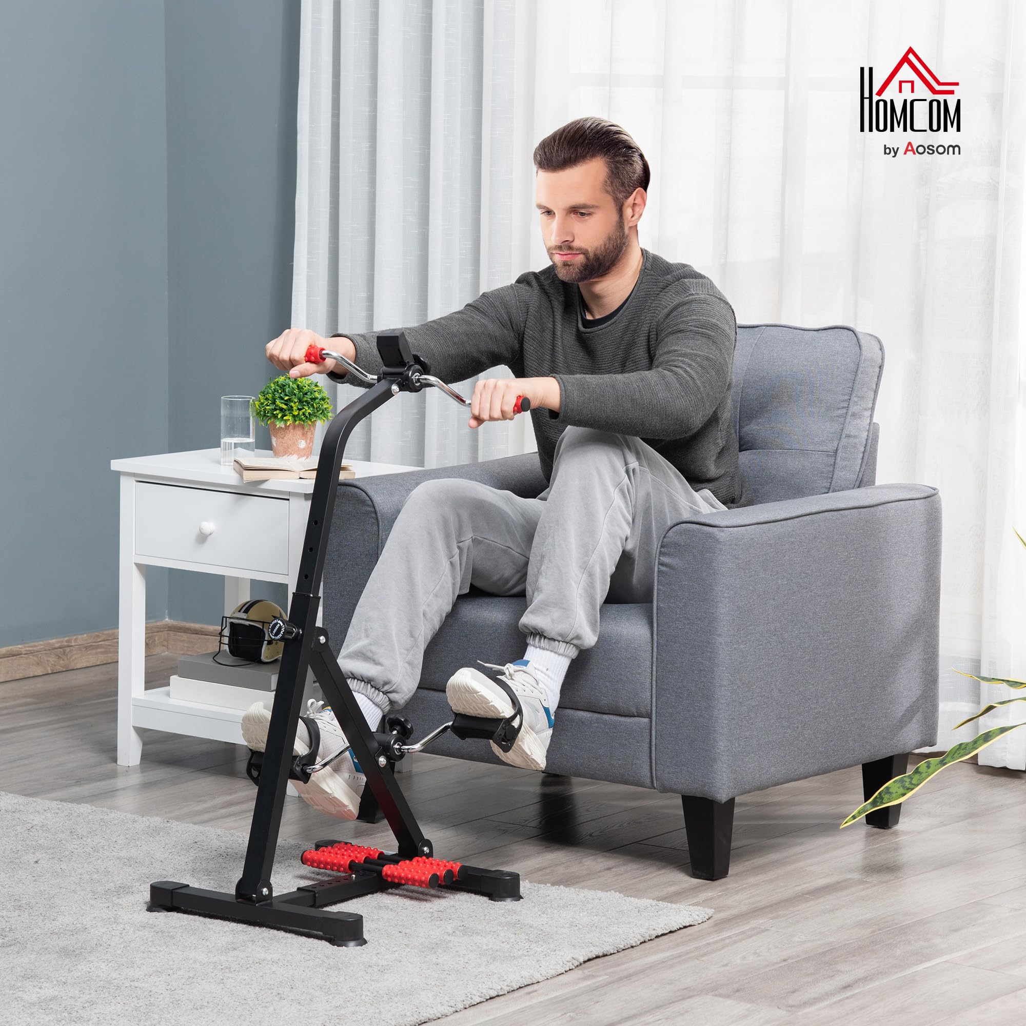 HOMCOM Pedaltrainer für Senioren Höhen- und Längenverstellbar Mini Heimtrainer mit Griff LCD Display Befestigungsband Anti-Rutsch-Matte Arm- und Beintrainer Bewegungstrainer Mini Bike für Zuhause Büro