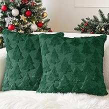 Lonya Lot de 2 Housses de Coussin Noël 45x45cm Doux Courte Velours Coussin Canape 3D Motif Oreiller Housse Luxe décoratifs Salon Chambre Arbre de Noël-Vert-D