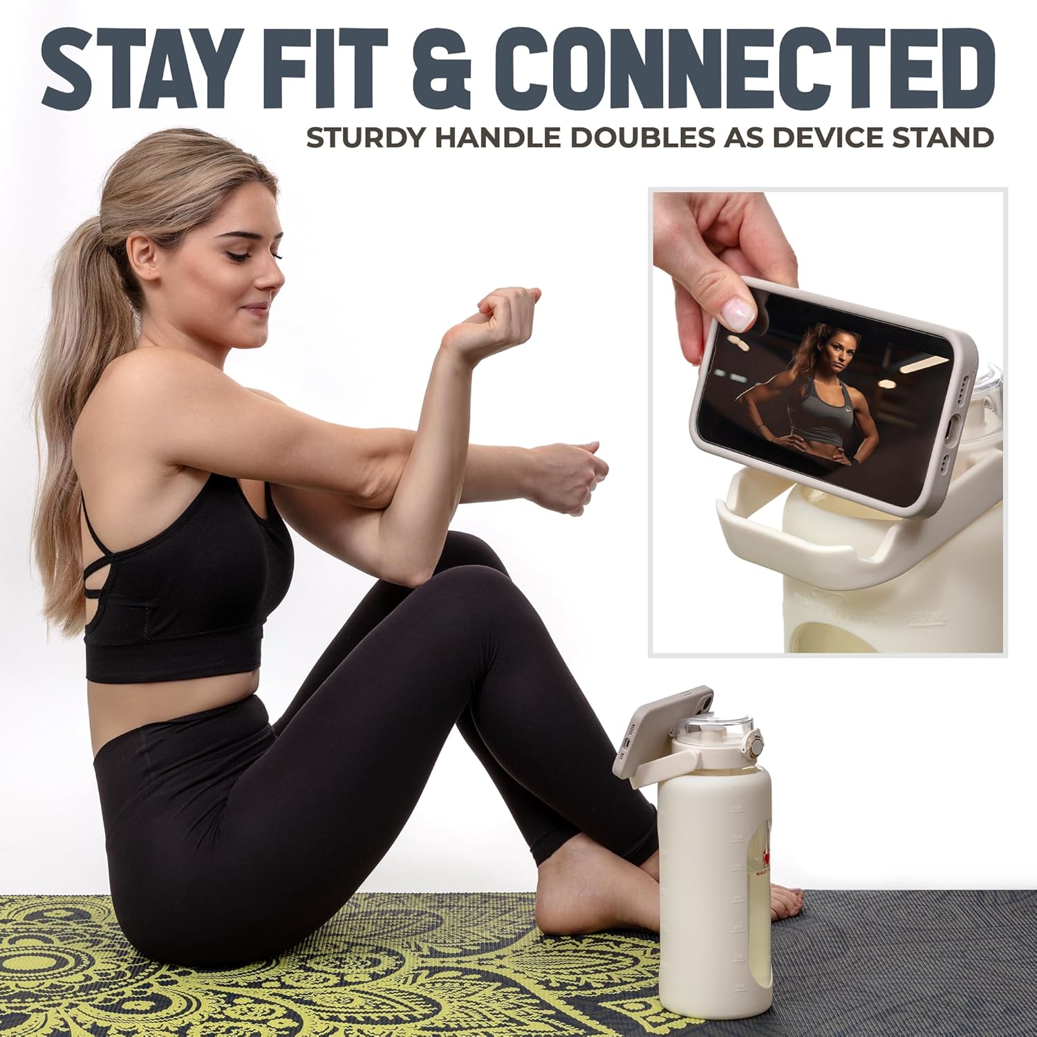 64 oz Glass Water Bottle – White | Leakproof Borosilicate Bottle with Straw, Silicone Sleeve, Time Marker – Half Gallon Hydration for Gym, Travel, Sports - Image 7