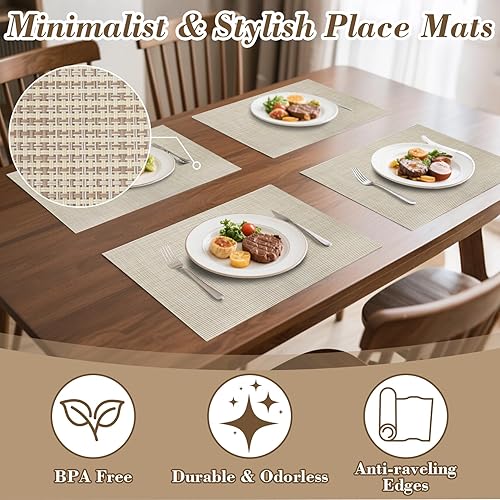 Miniatura 4 de Juego de 4 manteles individuales de PVC, resistentes al calor, para mesa de comedor, lavables, de vinilo, antideslizantes, para cocina y comedor,