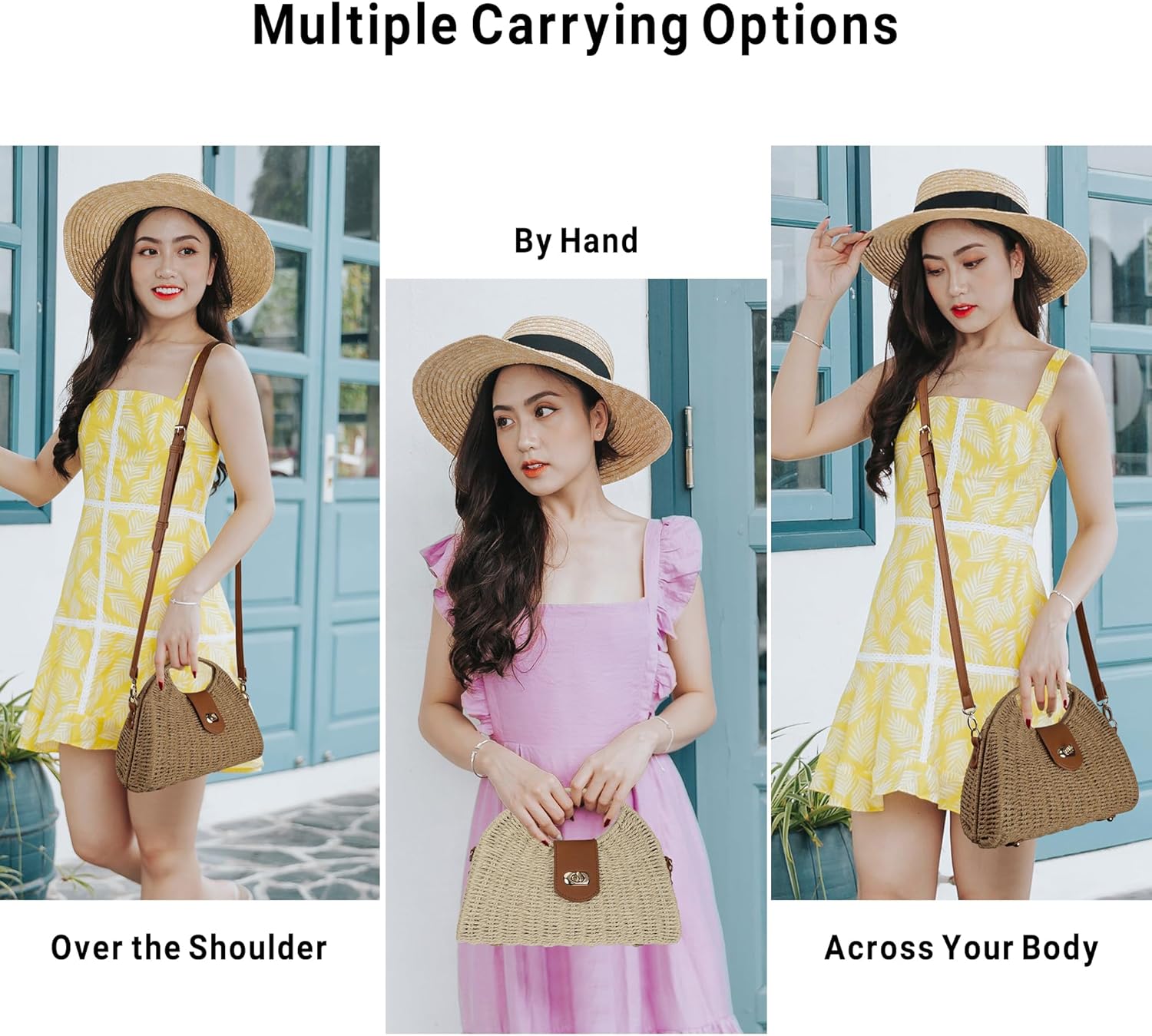 Women Straw Beach Bag Handmade Woven Crossbody Shoulder Bags Top Handle Satchel Handbag Purse for Summer - Image 7