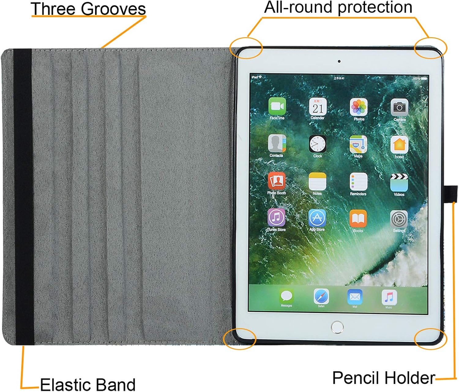 iPad 9.7 6th/5th Gen.Case,AiSMei Rotating Case for iPad 9.7 (2018) (2017),iPad Air 1 (2013), Multiple Viewing Angles Case w/Soft TPU Cover [Corner Protection],Pencil Holder,Auto Wake Sleep,Mermaid
