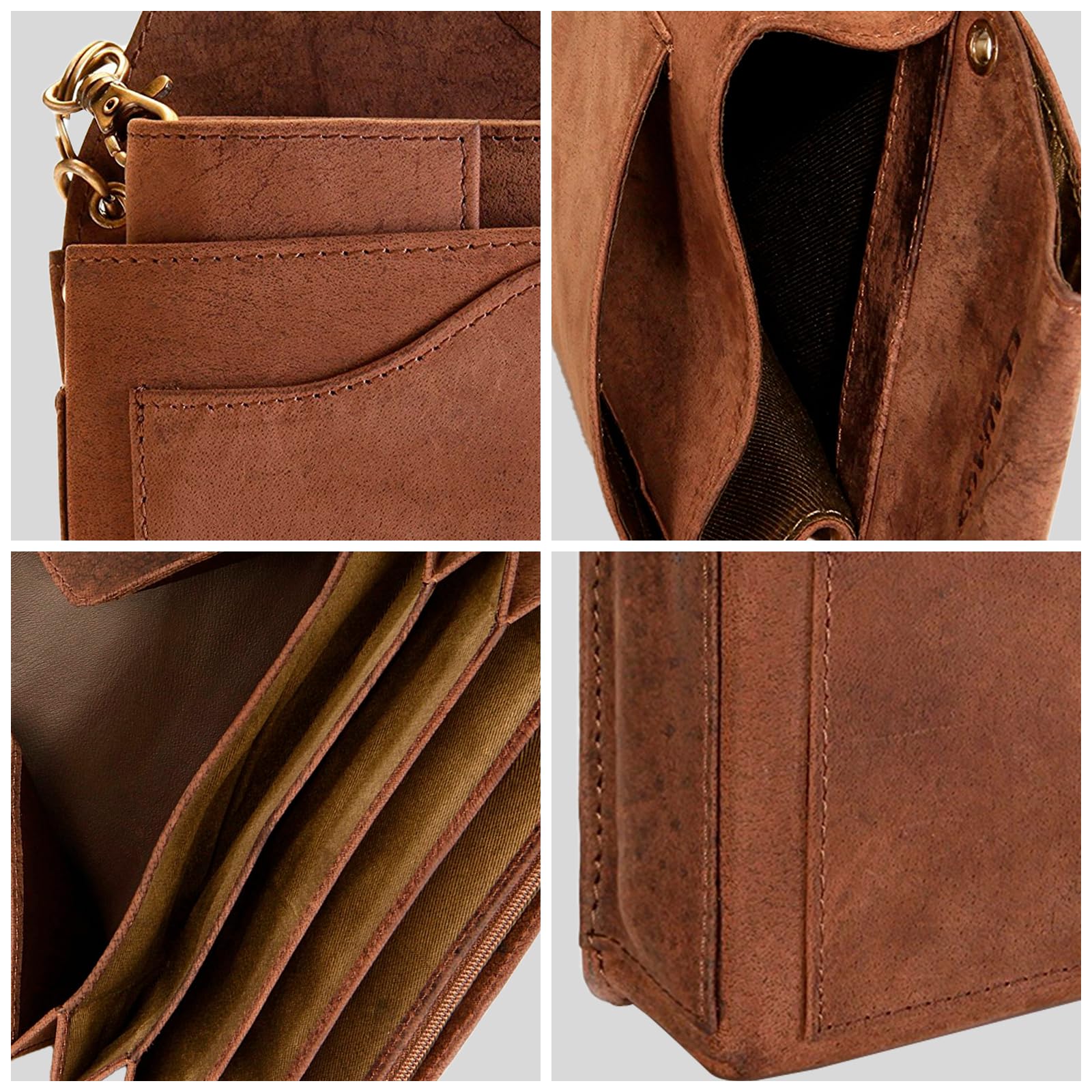 LEABAGS Kellner Geldbörse - Leder Kellnertasche Echtleder Kellnergeldbörse, Kellner Portmonee mit Münzfach, Gürtelhalter, Kellnerbeutel für Gastronomie, Bedienungsgeldbeutel, Nature Dunkelbraun