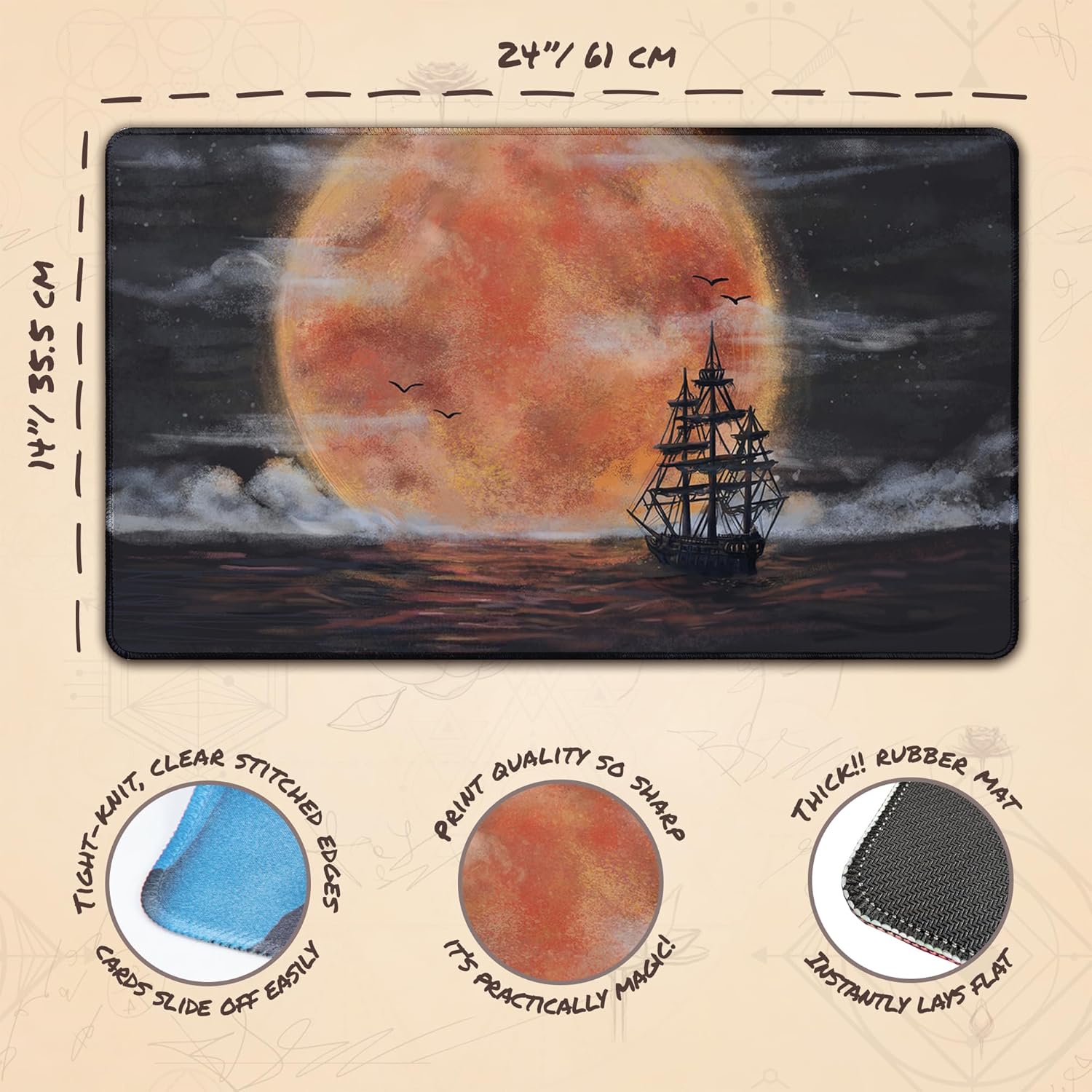 Blood Moon Flying Dutchman (Stitched) - MTG Playmat - Compatible with Magic The Gathering Playmat - Play MTG, YuGiOh, TCG - Original Play Mat Art Designs & Accessories
