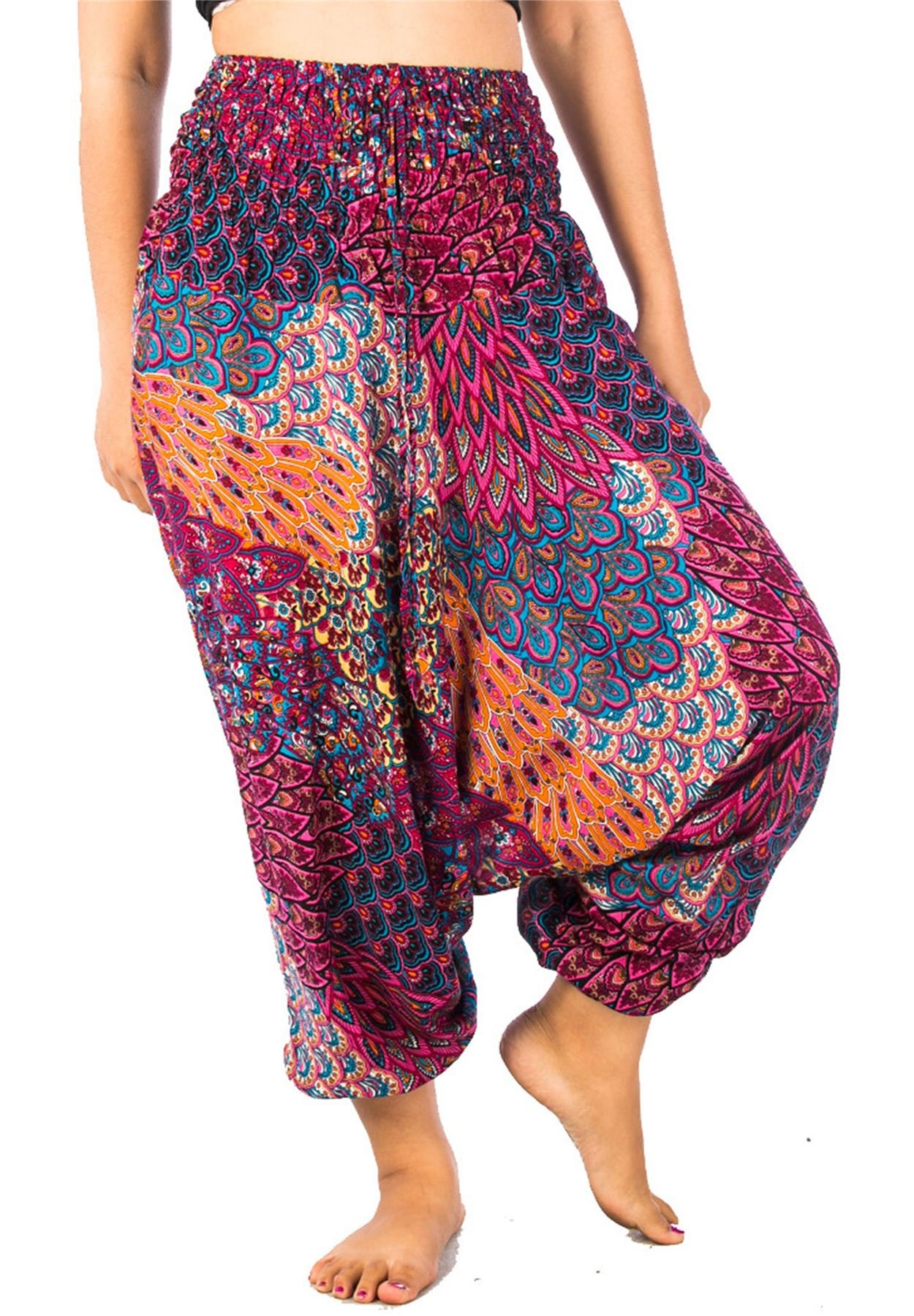 Lofbaz Women's Peacock Harem 2 in 1 Jumpsuit Pants Pink XL