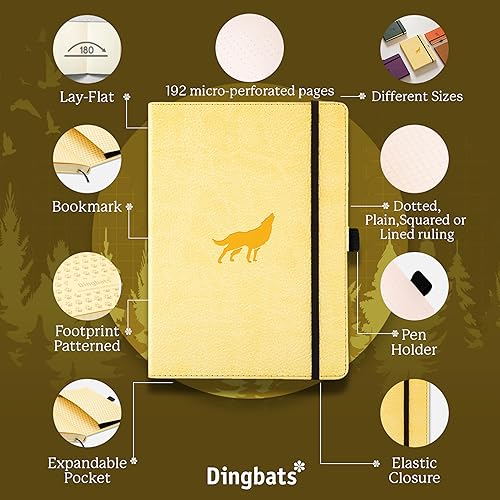 Miniatura 3 de Dingbats* Diario de puntos de vida silvestre A5 - Tapa dura de cuero vegano, ideal para el trabajo, viajes, bolsillo, cierre elástico, marcapáginas