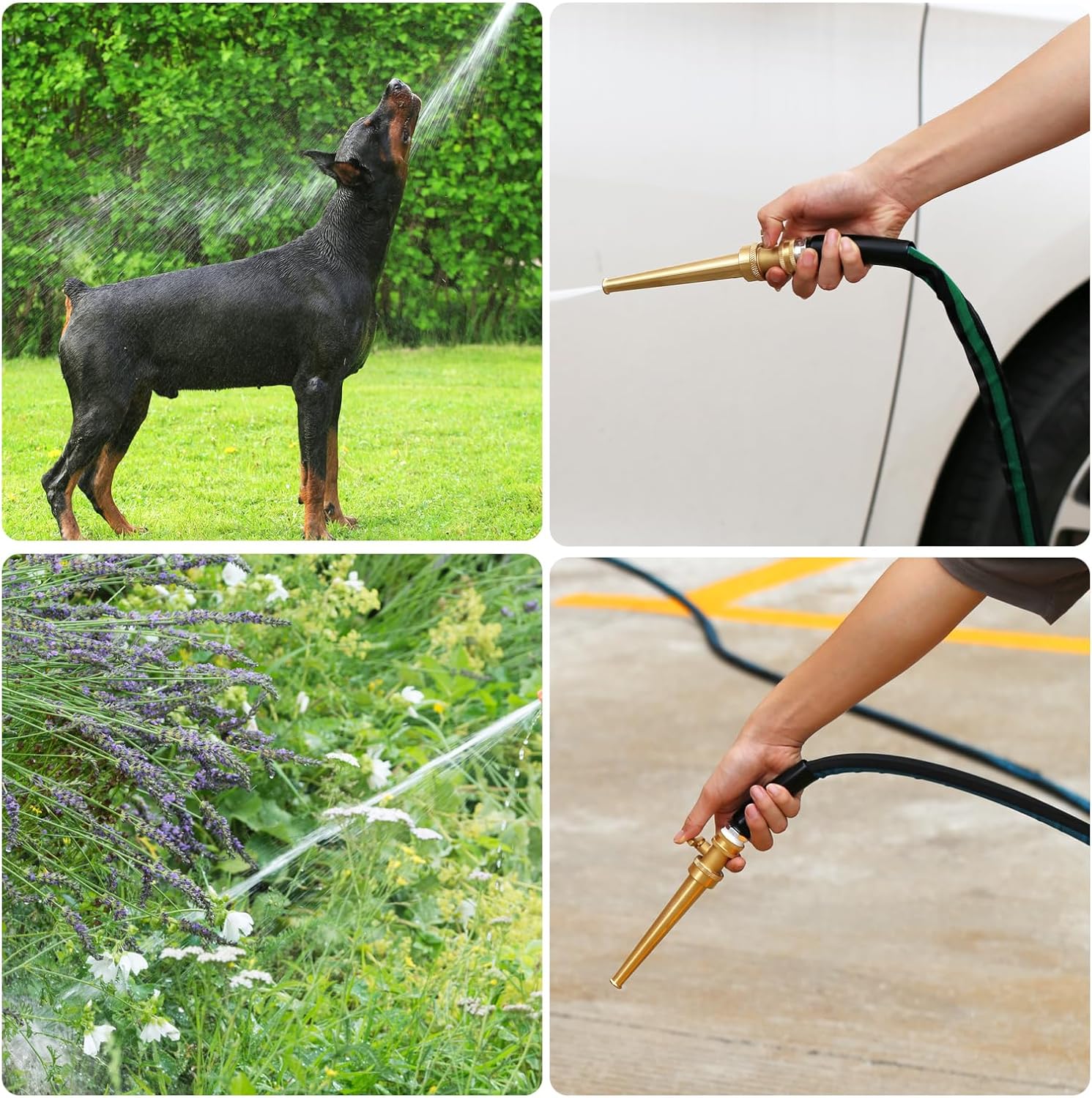 Watflow 50FT Garden Hose with Nozzle– High Pressure Nozzle and Flexible Water Hose, All-Weather, Non-Shrinking, Ultra-Lightweight with 3/4" Solid Brass Fittings, Green