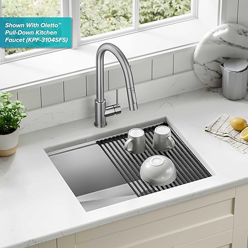 Miniatura 2 de KRAUS KWU111-23 Kore - Fregadero de cocina con estación de trabajo de 23 pulgadas, para empotrar, cuenco individual, de acero inoxidable calibre 16,