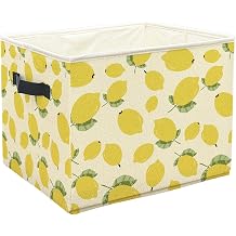 WFSM Lemon Storage Bin Organizer, Lemon Themed Gifts, Summer Yellow Fruit Collapsible Laundry Basket Storage Bin with Handles Toybox for Boys Girls Room Bathroom Toys Clothes Books