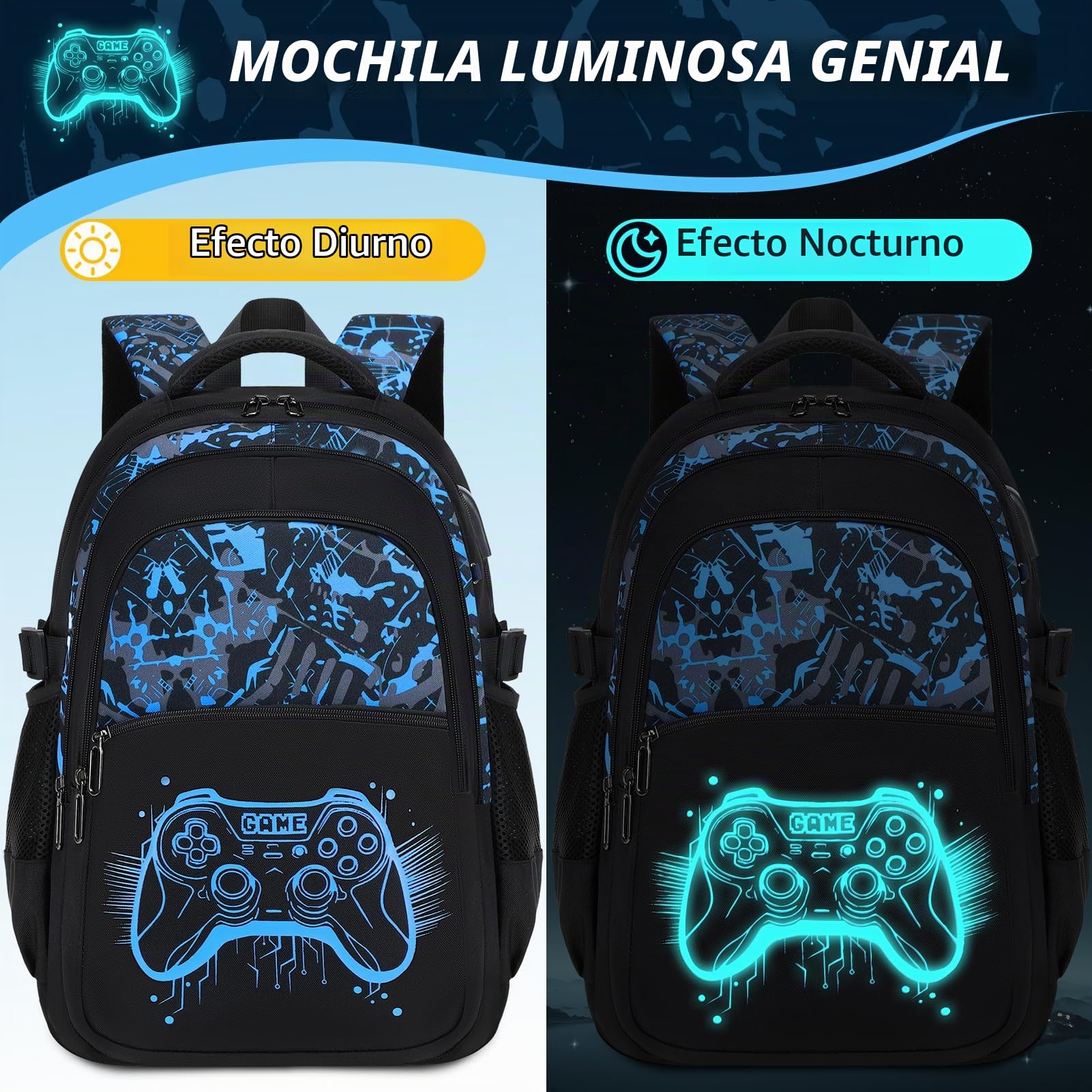 Mochila Escolar Niño con Estuche, Diseño Fluorescente