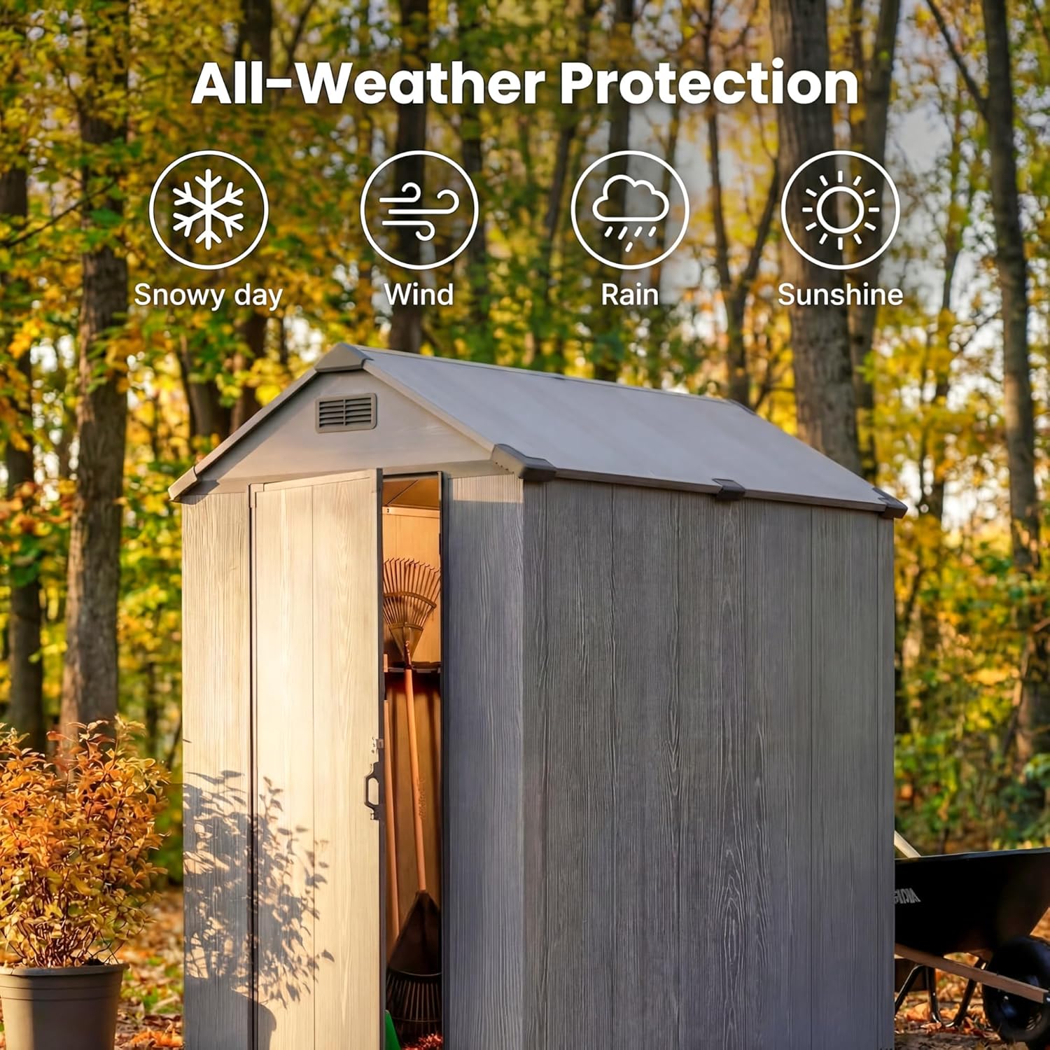 Patiowell 4x6 FT Plastic Outdoor Storage Shed with Floor, Resin Outside Shed with Lockable Door and Vents, Garden Sheds Without Window, for Backyard, Patio, Lawn Mower, Dark Grey