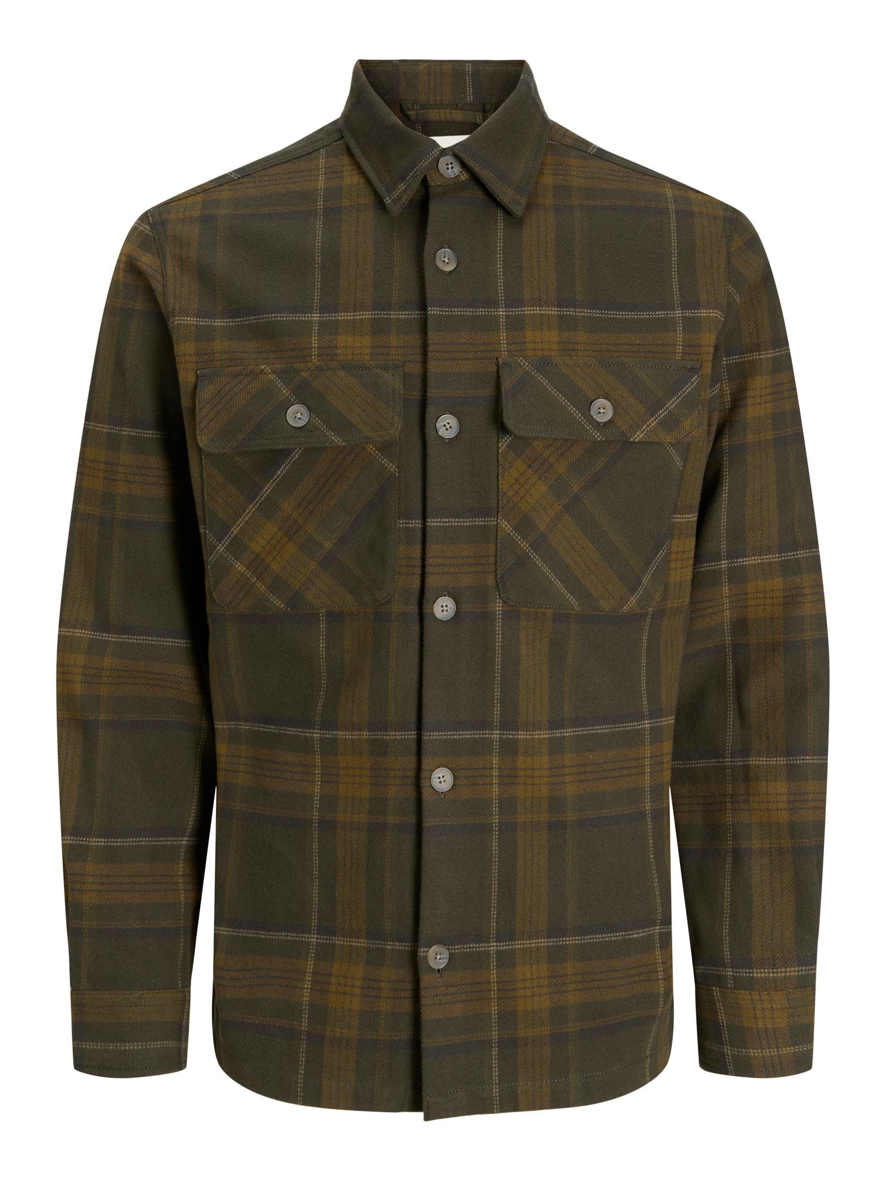 JACK & JONES Jprrayle Melange Check L/S Overshirt Sn, Peat, L
