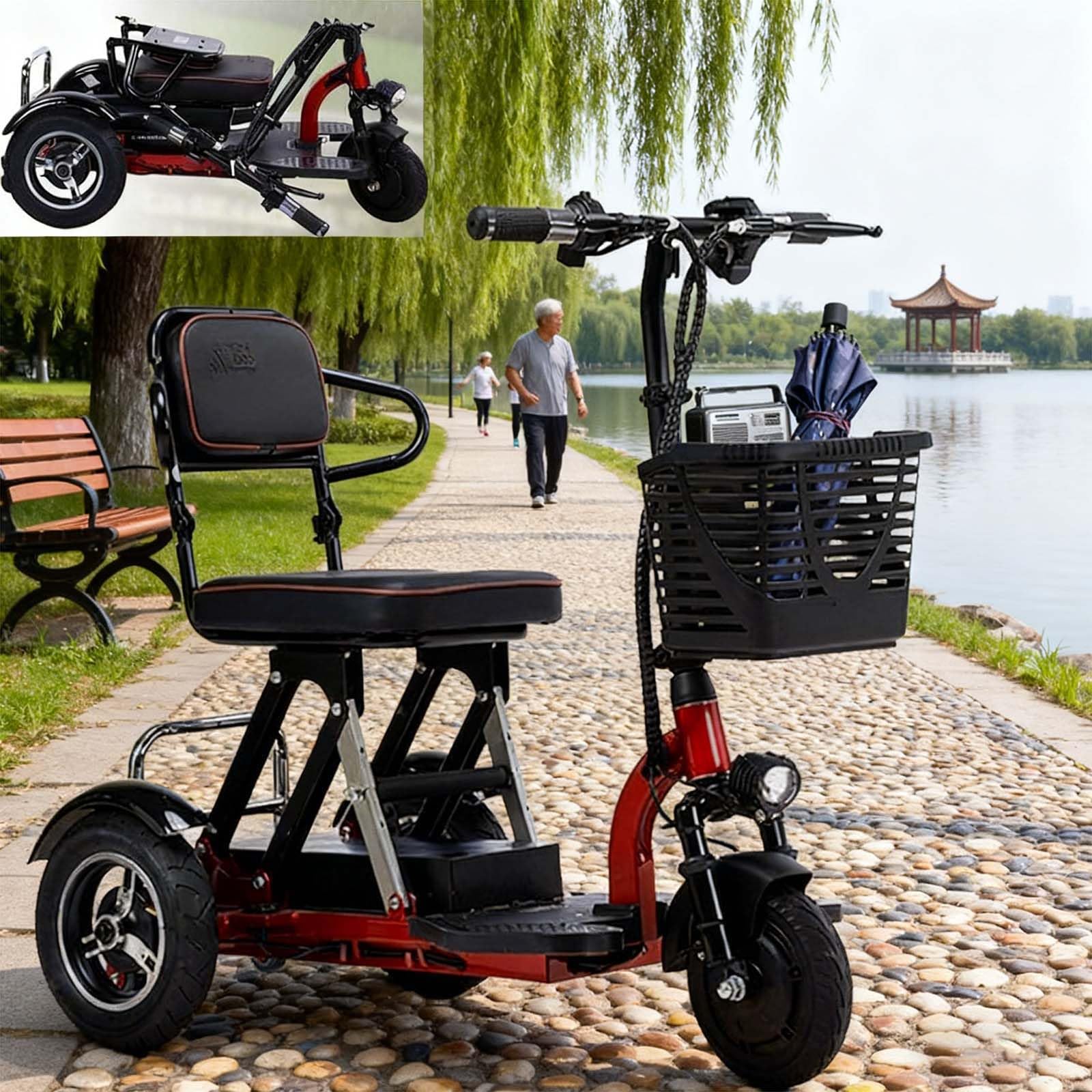 Scooter de mobilité Pliable et léger pour Adultes, Chargeur et Panier Inclus, destiné aux Personnes âgées et à mobilité réduite,001,20AH