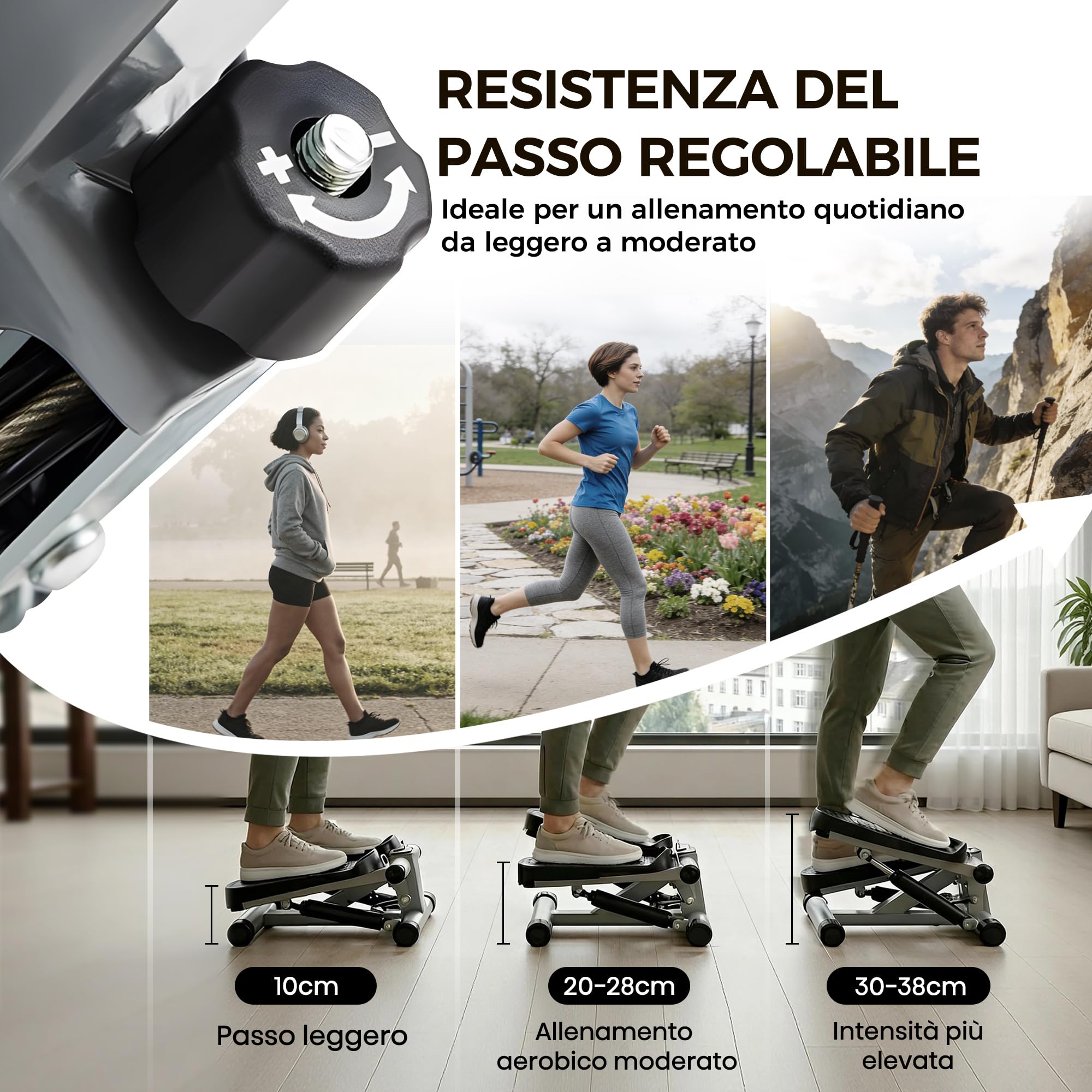 Niceday Mini stepper per la casa | Up-Down Stepper con Power Ropes | Home Trainer con display LCD | 2 in 1 dispositivo di allenamento fino a 100 kg | Allenatore per gambe e braccia, Home Fitness