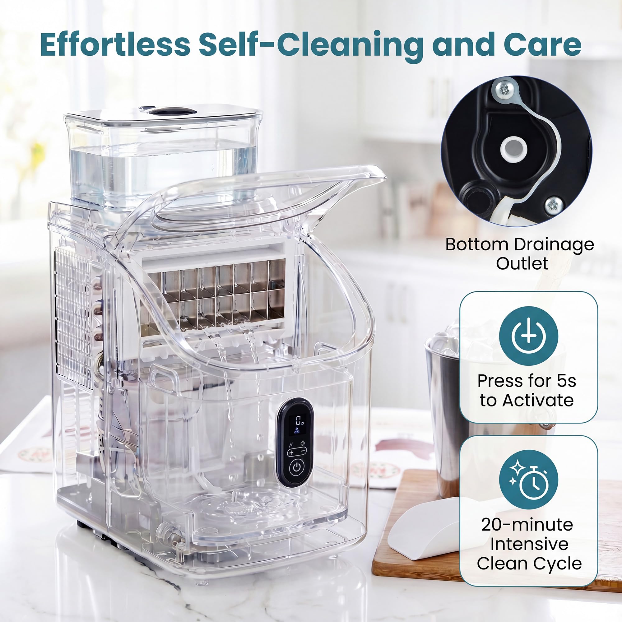 GIANTEX Macchina Ghiaccio da Tavolo, 15kg/24H, Ice Maker Compatto e Silenzioso per Casa e Ufficio, Cubetti di 13 Spessori, con Autopulizia Profonda, Display, Timer e Serbatoio Rimovibile (Nero)