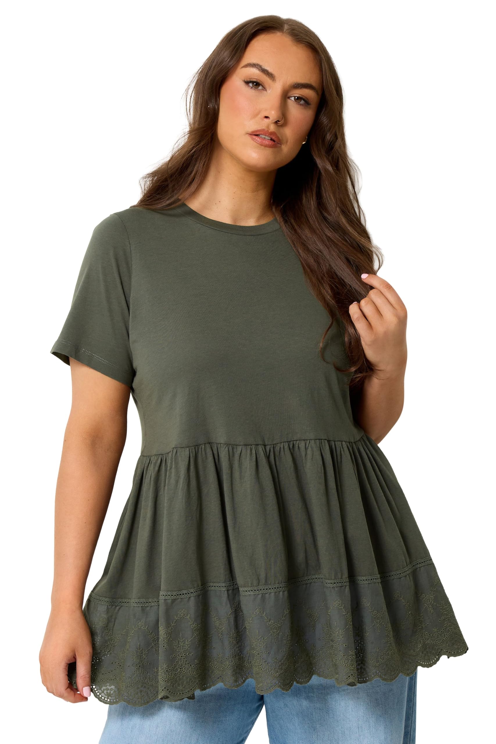 Yours Women's Dark Green Tiered Peplum Top In | Size: 22/24