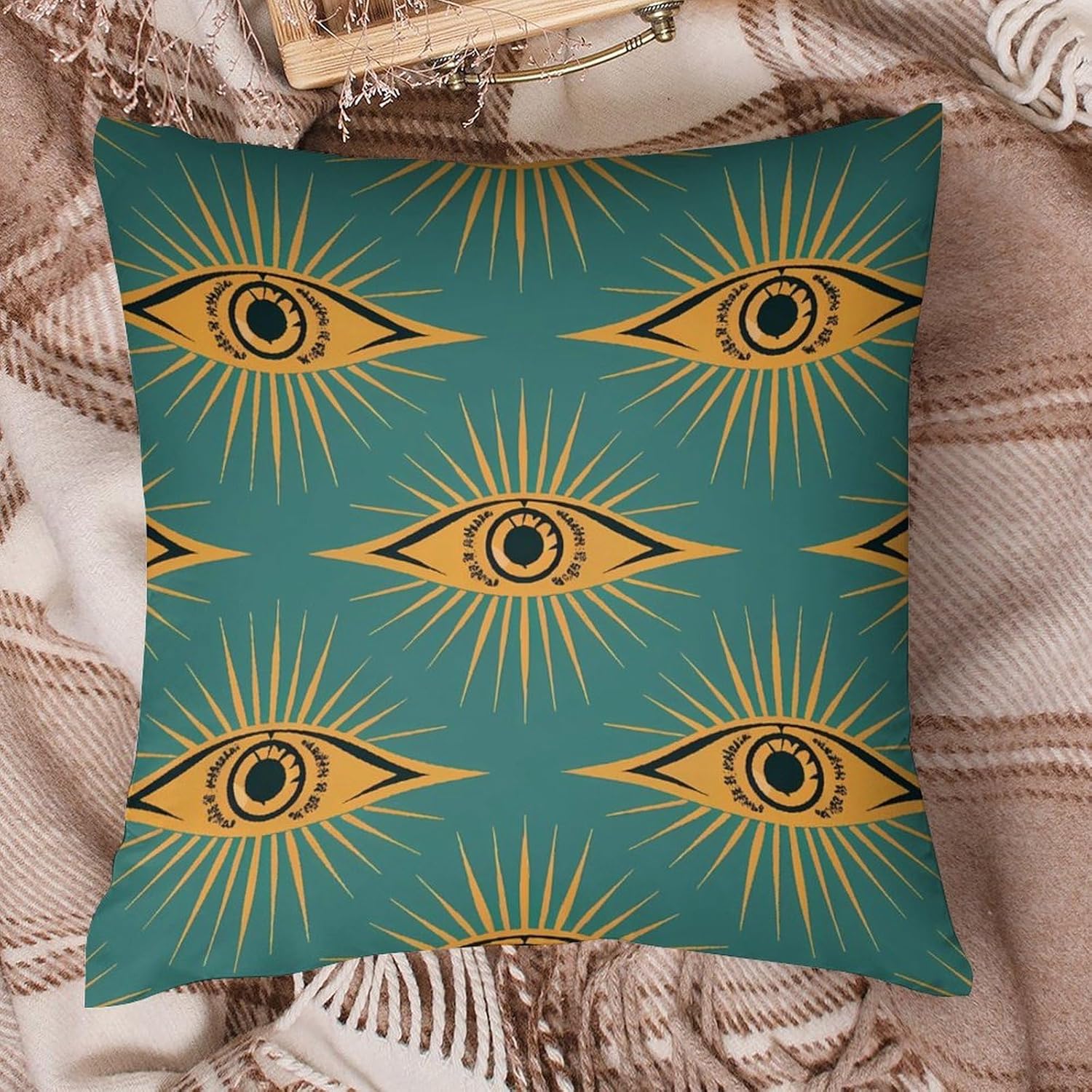 Green Evil Eye Moon Printed Throw Pillow Case 4 Pcs Soft Pillowcases Pillows Covers Sofa Bed Decor 12/14/16/17/18/20/22/24/32 Inches