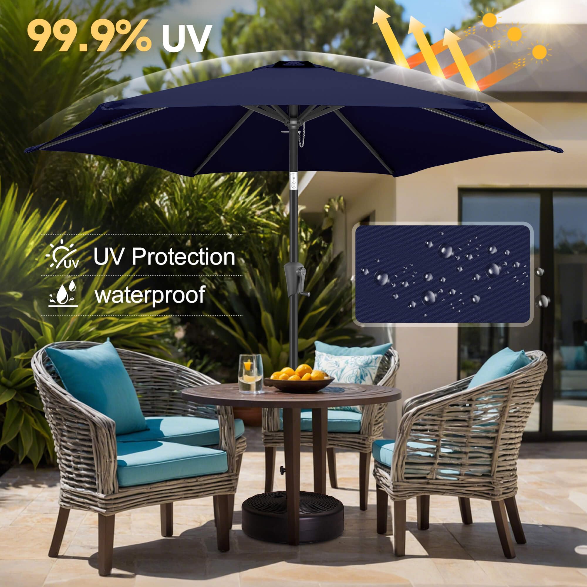FLAME&SHADE Patio Umbrella Outdoor with Push Button Tilt, 7.5 ft Navy Blue