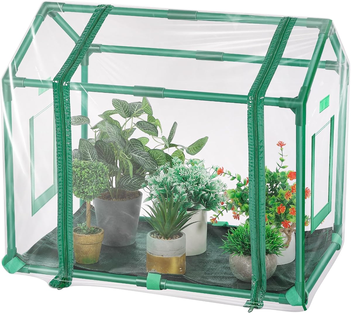 Mini invernadero con tapete para plantas de interior, invernadero portátil | Invernadero portátil resistente con almohadilla impermeable para plantas pequeñas, tienda de campaña transparente para plantas pequeñas para humedad de semillas (verde)