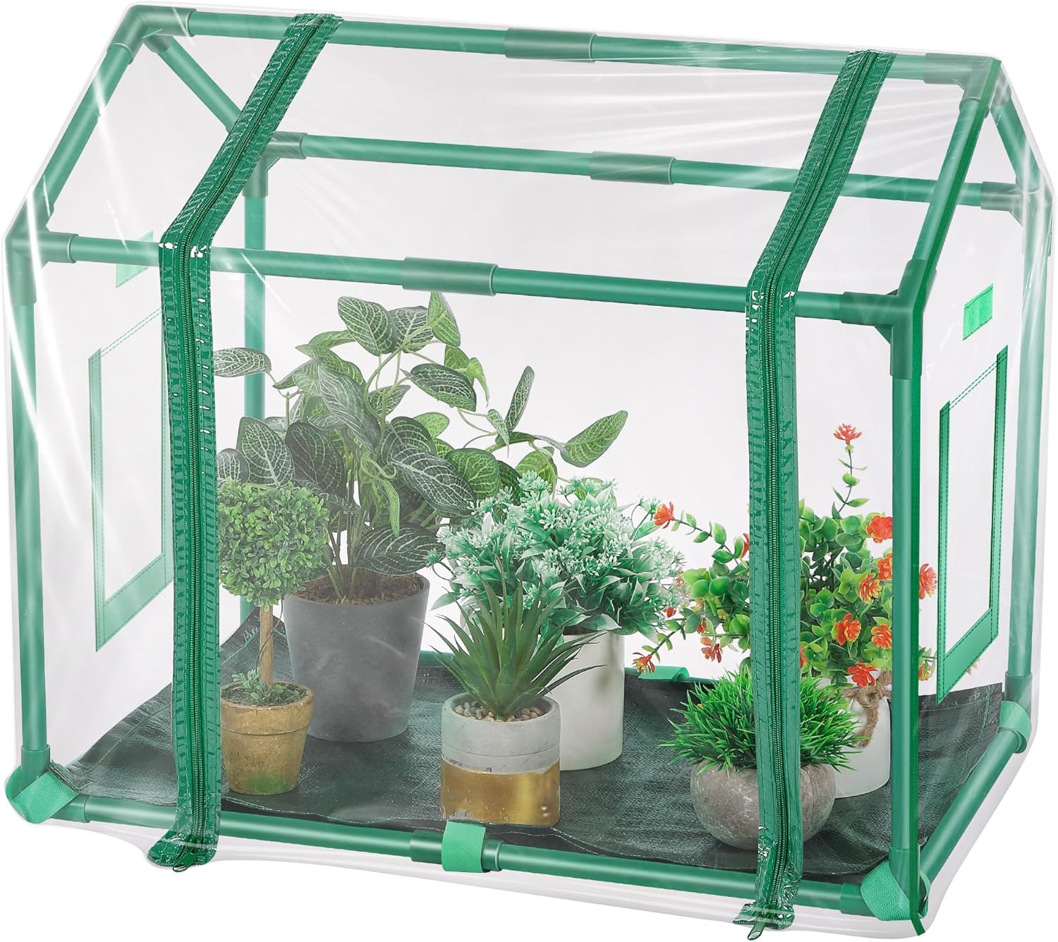 Mini Greenhouse with Potting Mat for Indoor Plant, Heavy Duty Portable Green House with Waterproof Pot Pad for Small Plants, Clear Small Plant Tent for Seed Humidity (Green)