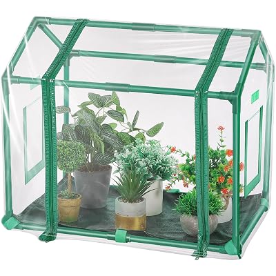 Mini Greenhouse with Potting Mat for Indoor Plant, Heavy Duty Portable Green House with Waterproof Pot Pad for Small Plants, Clear Small Plant Tent for Seed Humidity (Green)