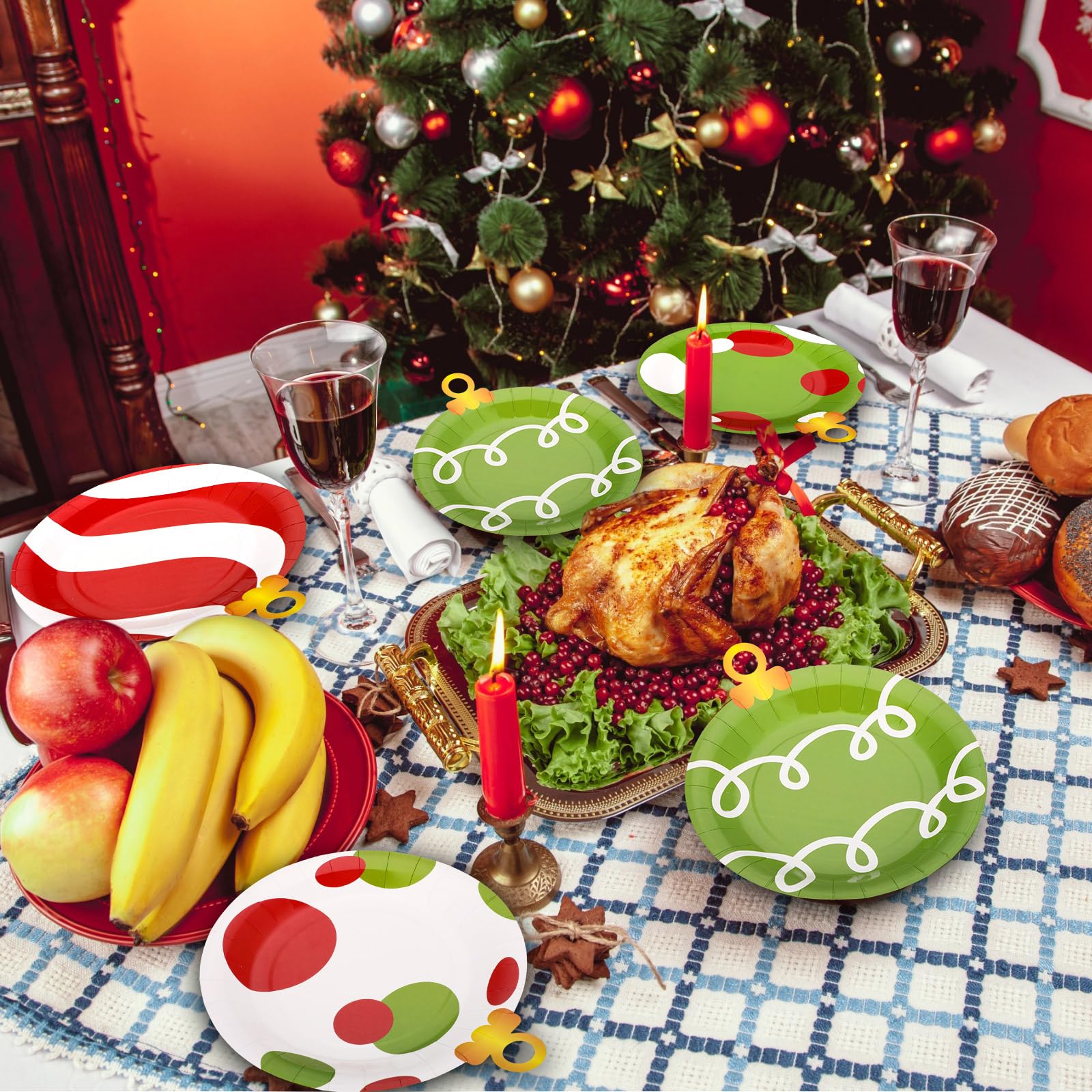 未使用 MAGNIFICENCE ディナープレート5枚　クリスマス　パーティー Amazon.co.jp: Sunnychicc クリスマスボール型紙皿 ペーパーディナー