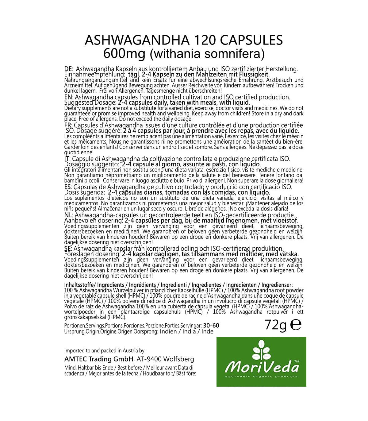 MoriVeda® Wohlbefinden Produktpaket | Triphala Tabletten, Moringa Kapseln, Ashwagandha Kapseln | Vitamine, Mineralien, Antioxidantien, Withanolide, sekundäre Pflanzenstoffe | Vegan