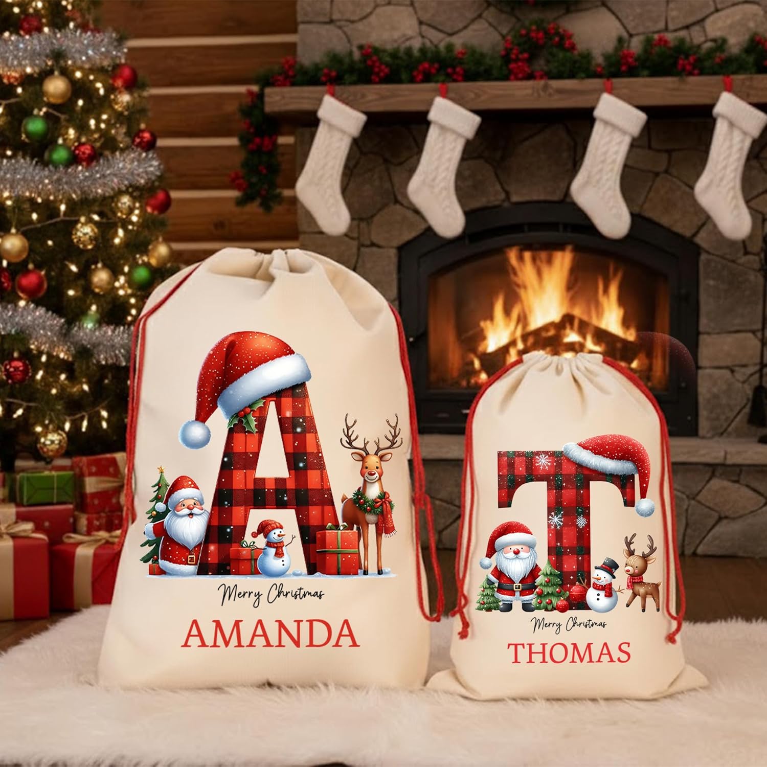 Noni Custom Christmas Santa Sack | Personalized Santa Sack with Initial & Name for Kids | Personalized Christmas Gift Bag | Monogrammed Drawstring Bag | Holiday Decor 5 - Image 2