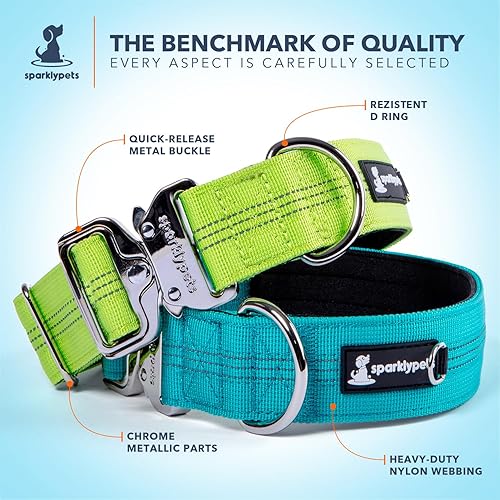 Miniatura 3 de SparklyPets Collar ancho resistente para perro con hebilla cromada de liberación rápida, collar táctico para perro con rayas reflectantes y forro