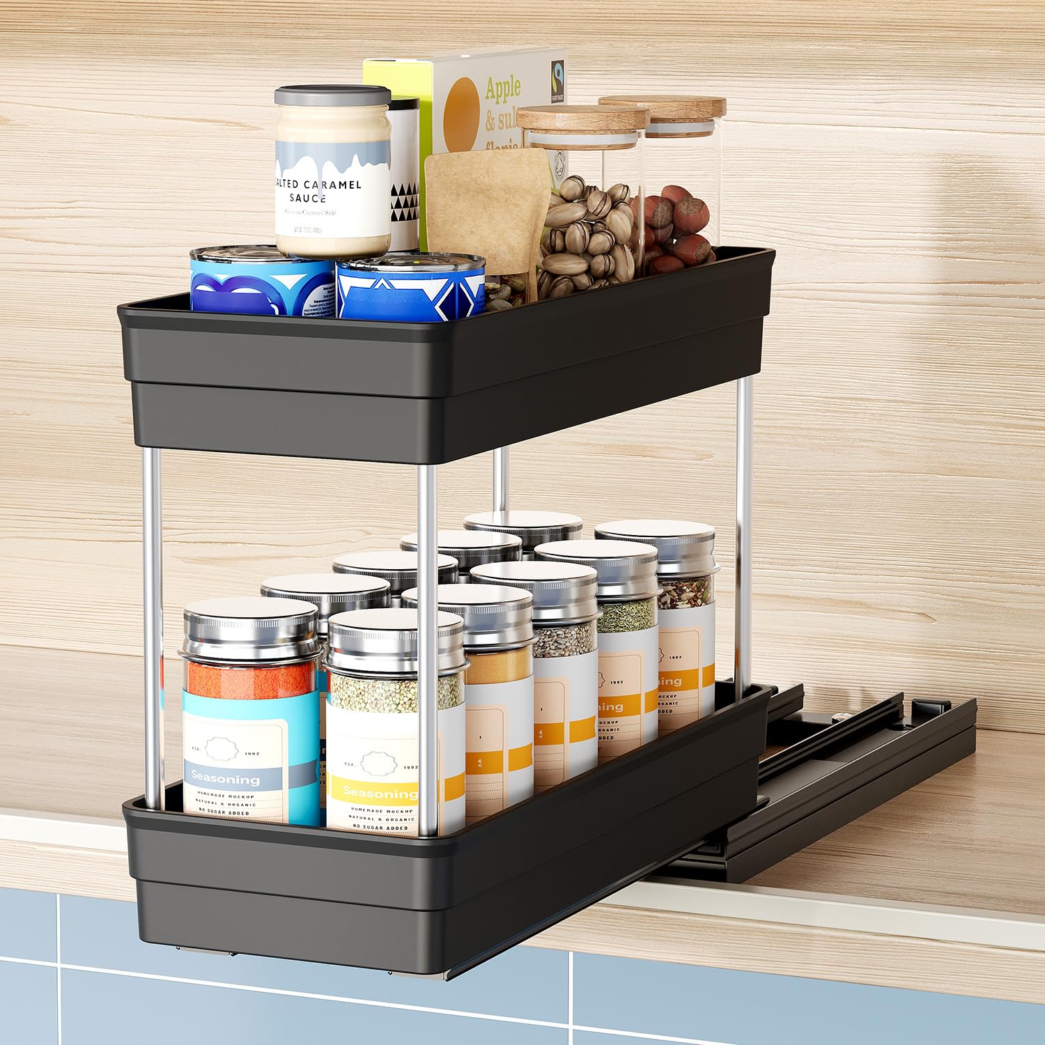 Nieifi Spice Organization for Cabinet-Vertical Spice Rack Pull Out-Spice Rack Organizer for Cabinet-4-1/3 inch Wide-Seasoning Kitchen Organizer-4.3" W