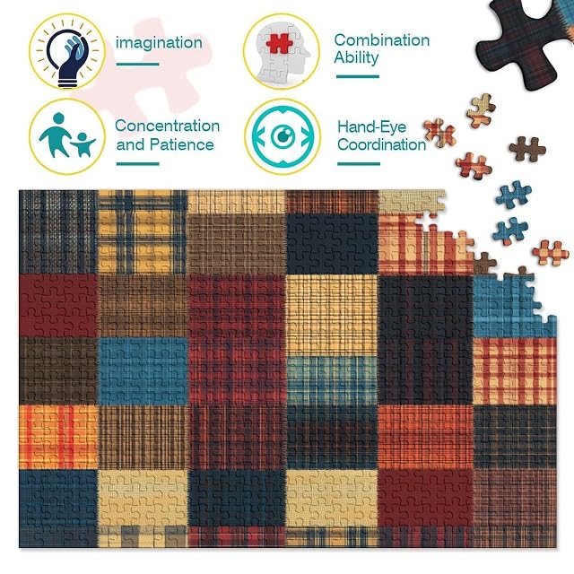 Foto 3 de 8 de Patchwork Retro de Cuadros Puzzle de 1000 Piezas Puzzle para Adultos Papel Puzzle para Toda la Familia…