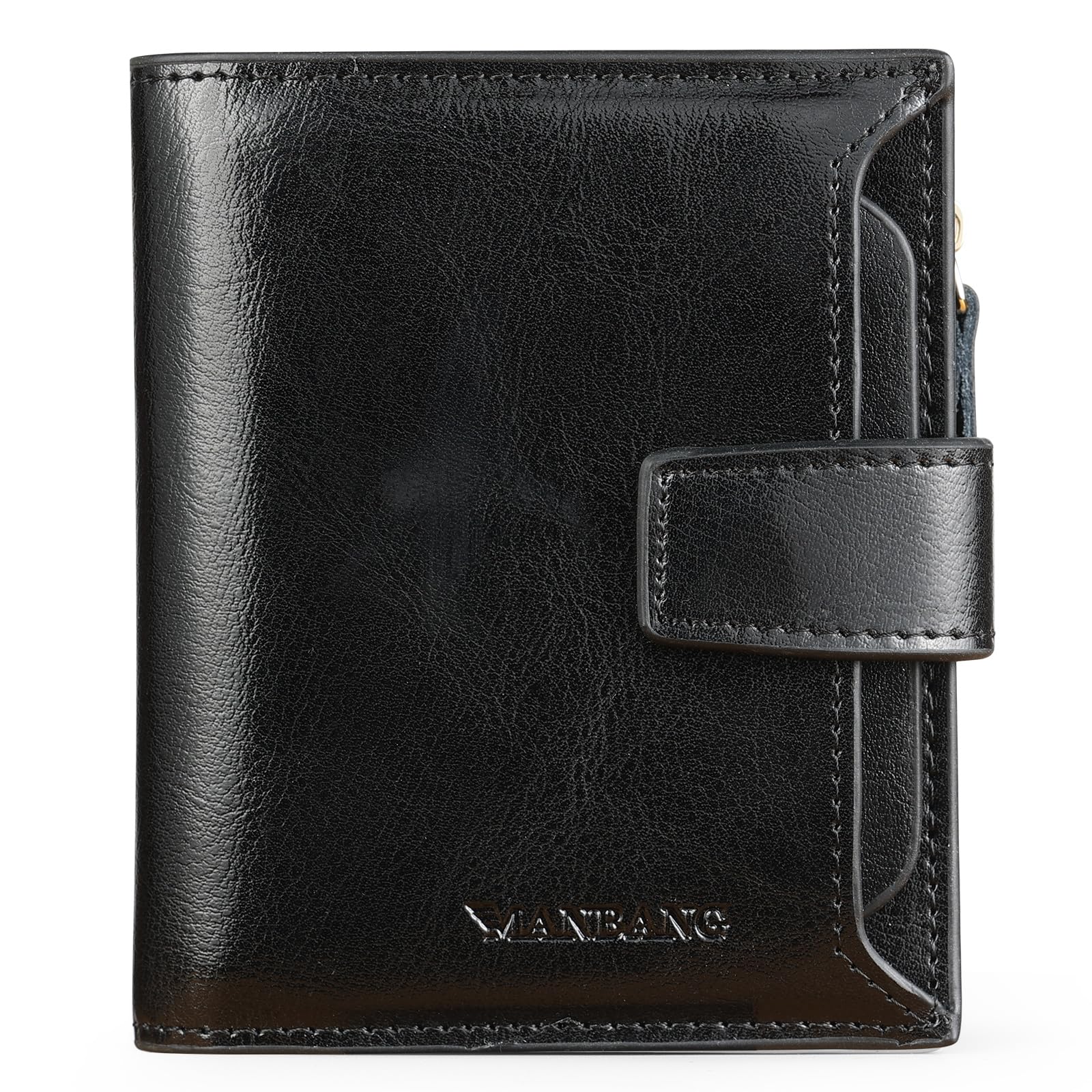 MANBANG Wallets for Women Leather RFID Blocking Small Bifold Zipper Pocket Wallet Card Case Purse with ID Window… (Black)