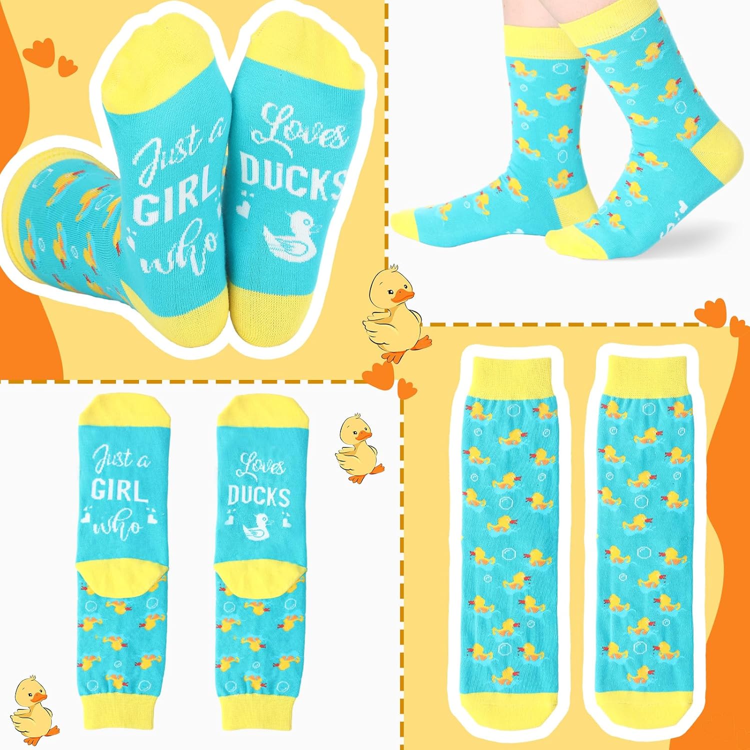 Skylety Duck Gifts Set Includes 16oz Glass Cup with Lid and Straw Sock Just a Girl Who Loves Ducks Makeup Bag Cute Stuff Gift Baskets Accessories for Women Lovers Stuff - Image 2