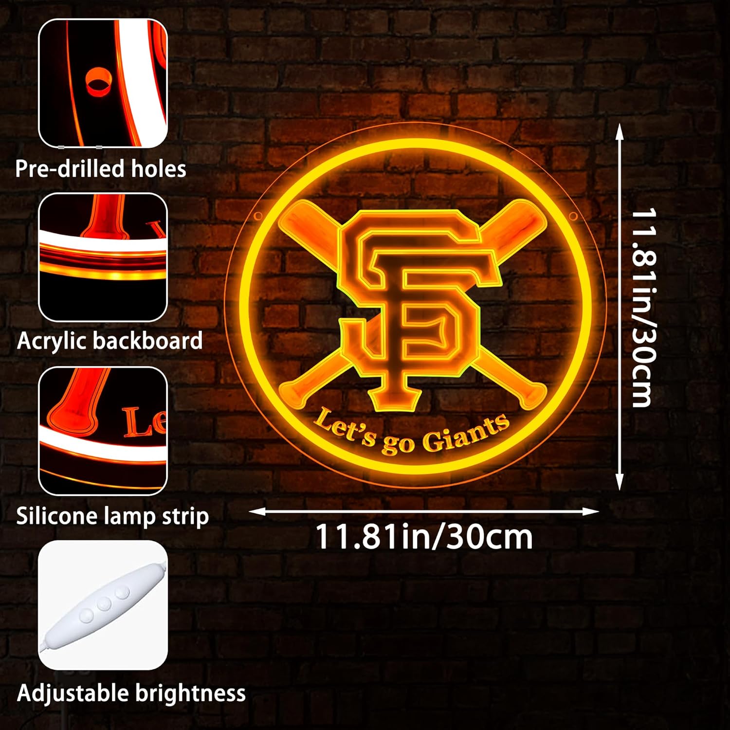 Baseball Neon Sign for Wall Decor Dimmable Baseball Team Neon Light for Man Cave Birthday Gifts for Fans Led Sport Sign for Sport Bar Club Party Garage Boys Bedroom Decor Art Size 11.8 * 11.4(FMA090)
