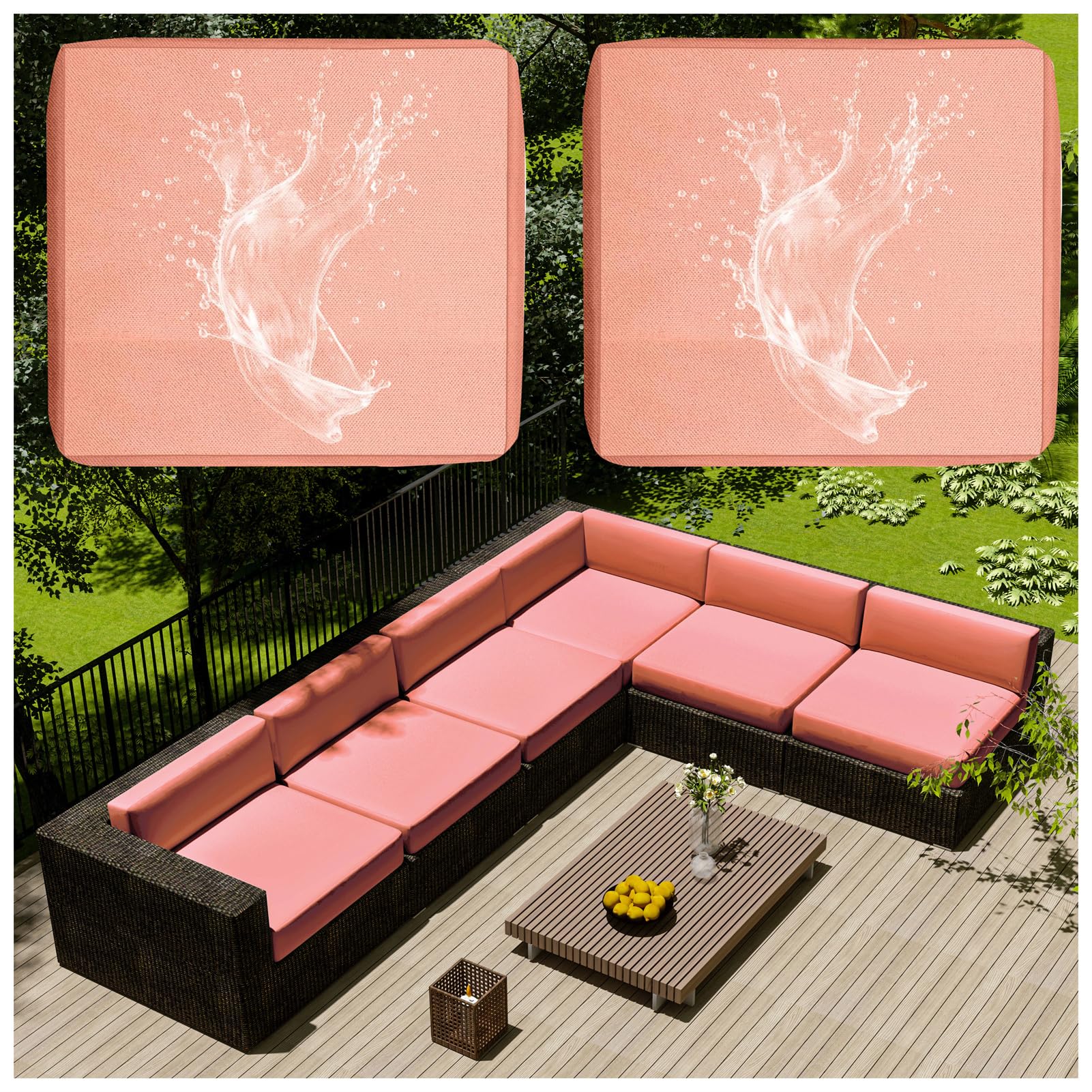 1/2/4 Pcs Patio Cushion Covers Waterproof – Outdoor Rattan Furniture Cushion Replacement Slipcovers with Zipper for L-Shaped Garden Sofa or Corner Couch (Coral pink,60x55cm 2 pcs) — image 1