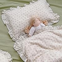 Vista 6 de BuLuTu Funda de almohada de muselina de algodón para niños pequeños, diseño de brotes, funda de almohada Shabby Chic con borde de volantes, funda